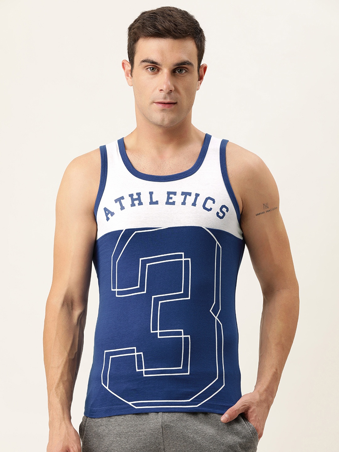 

Chromozome Men Blue & White Printed Cotton Innerwear Vest