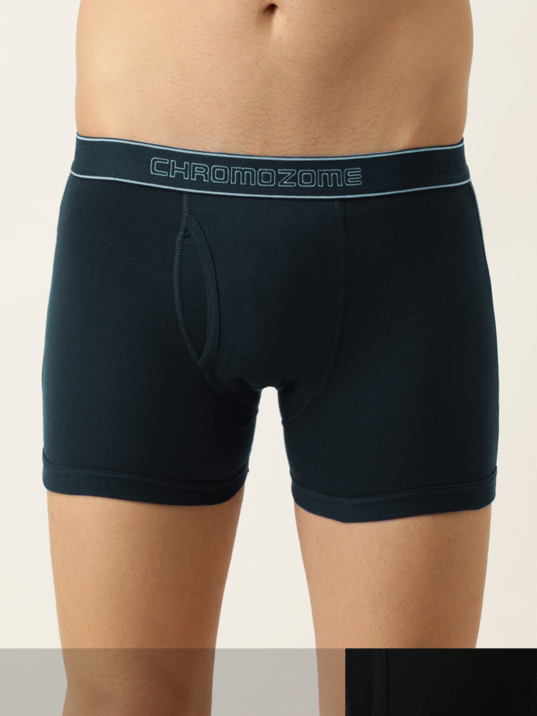 

Chromozome Preactive Men Pack Of 2 Navy Blue& Black Solid Trunks- 8902733577144
