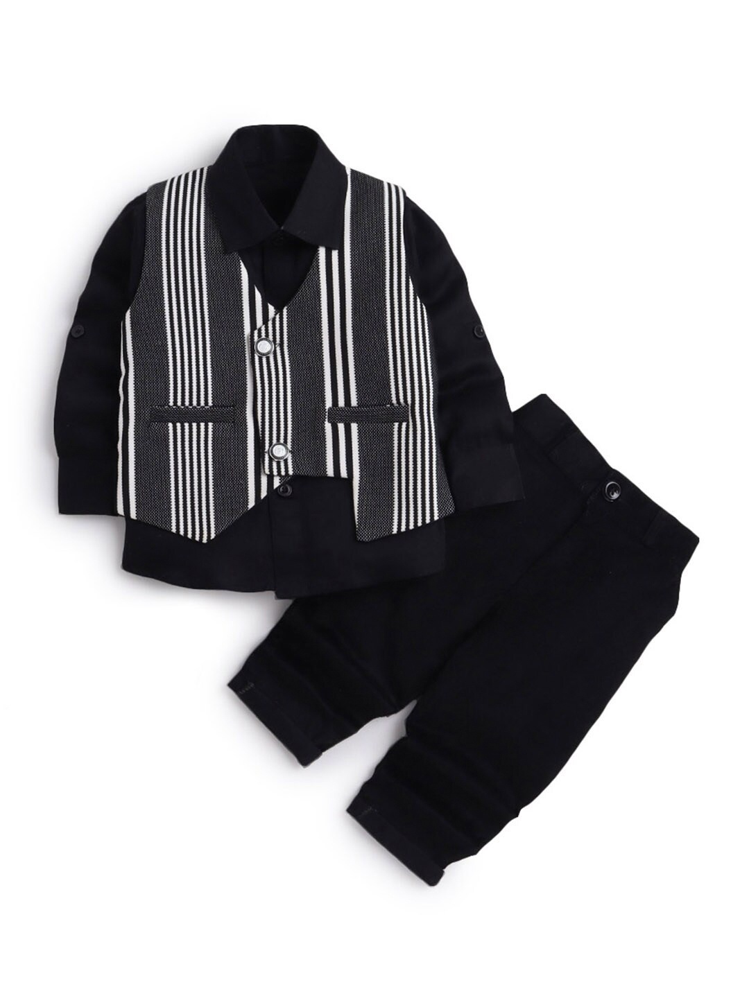 

Hopscotch Boys Black Striped Shirt with Trousers