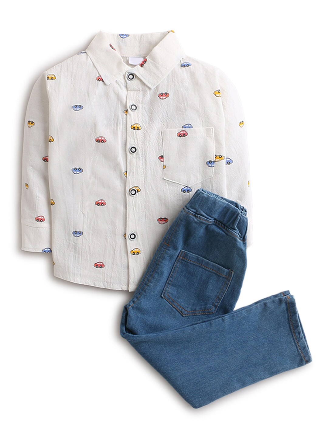 

Hopscotch Boys White & Blue Printed Shirt with Trousers