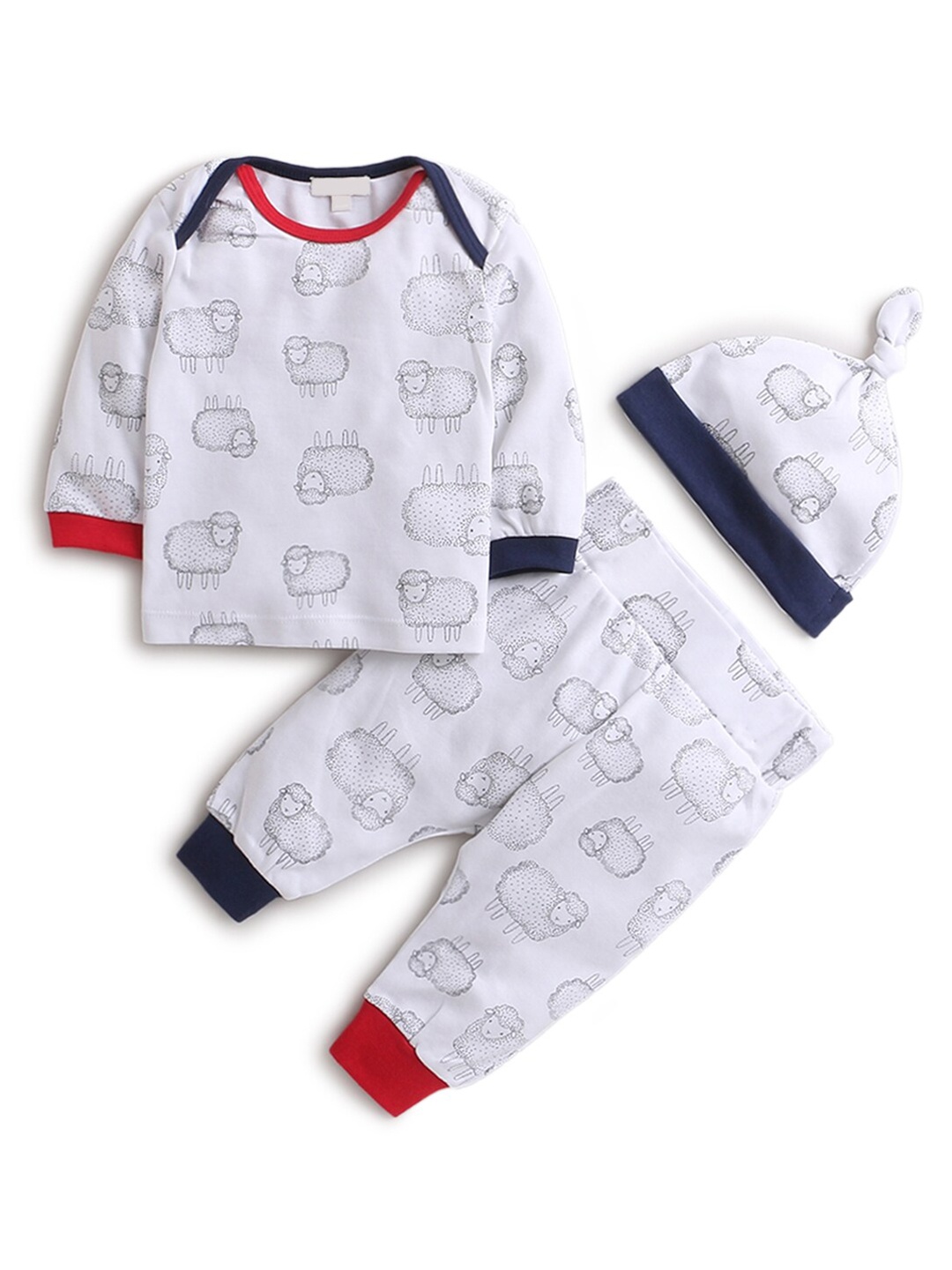 

Hopscotch Boys White & Black Printed Cotton T-shirt with Trouser With Cap