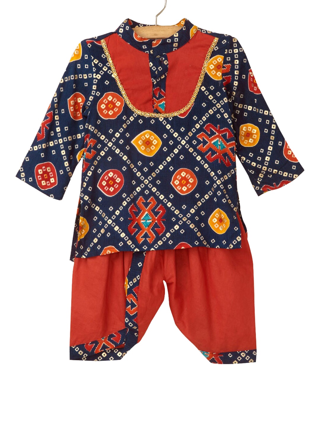 

Hopscotch Boys Blue Bandhani Printed Cotton Kurta set