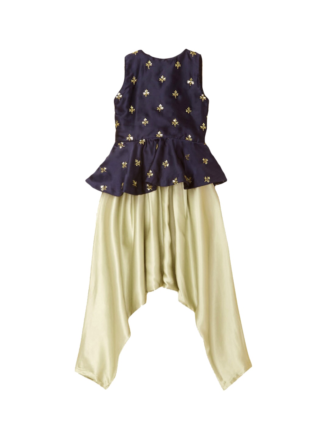 

Hopscotch Girls Navy Blue & Gold-Toned Printed Pleated Kurti with Patiala