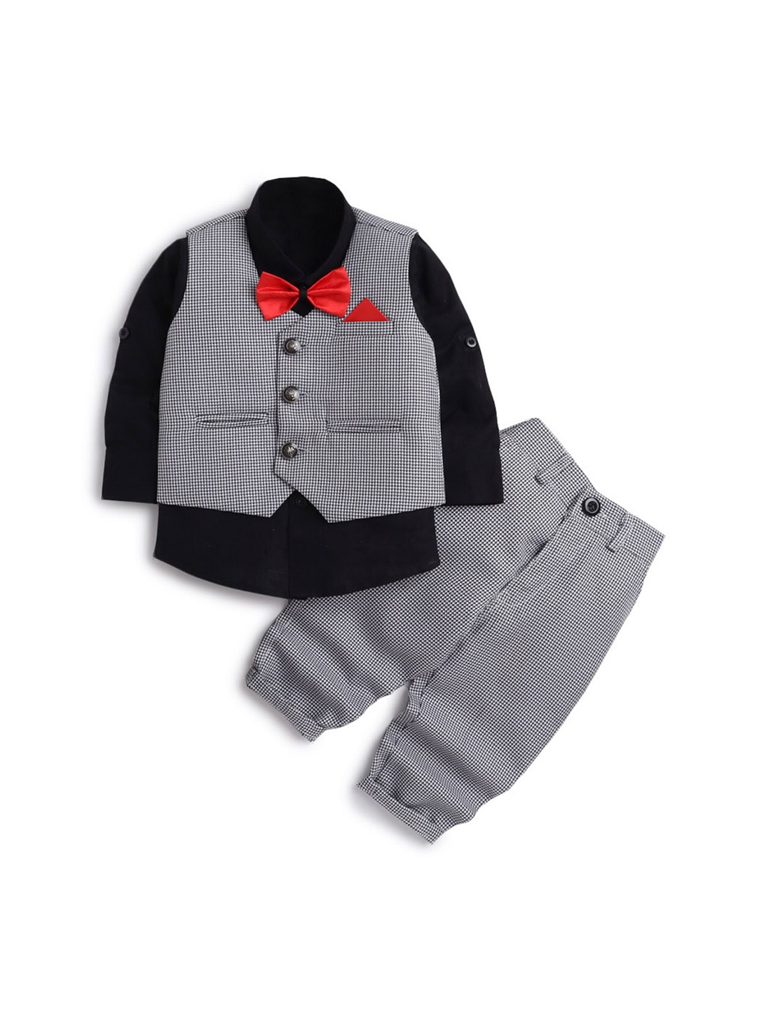 

Hopscotch Boys Black & Grey Checked Cotton Blend Formal Clothing Set