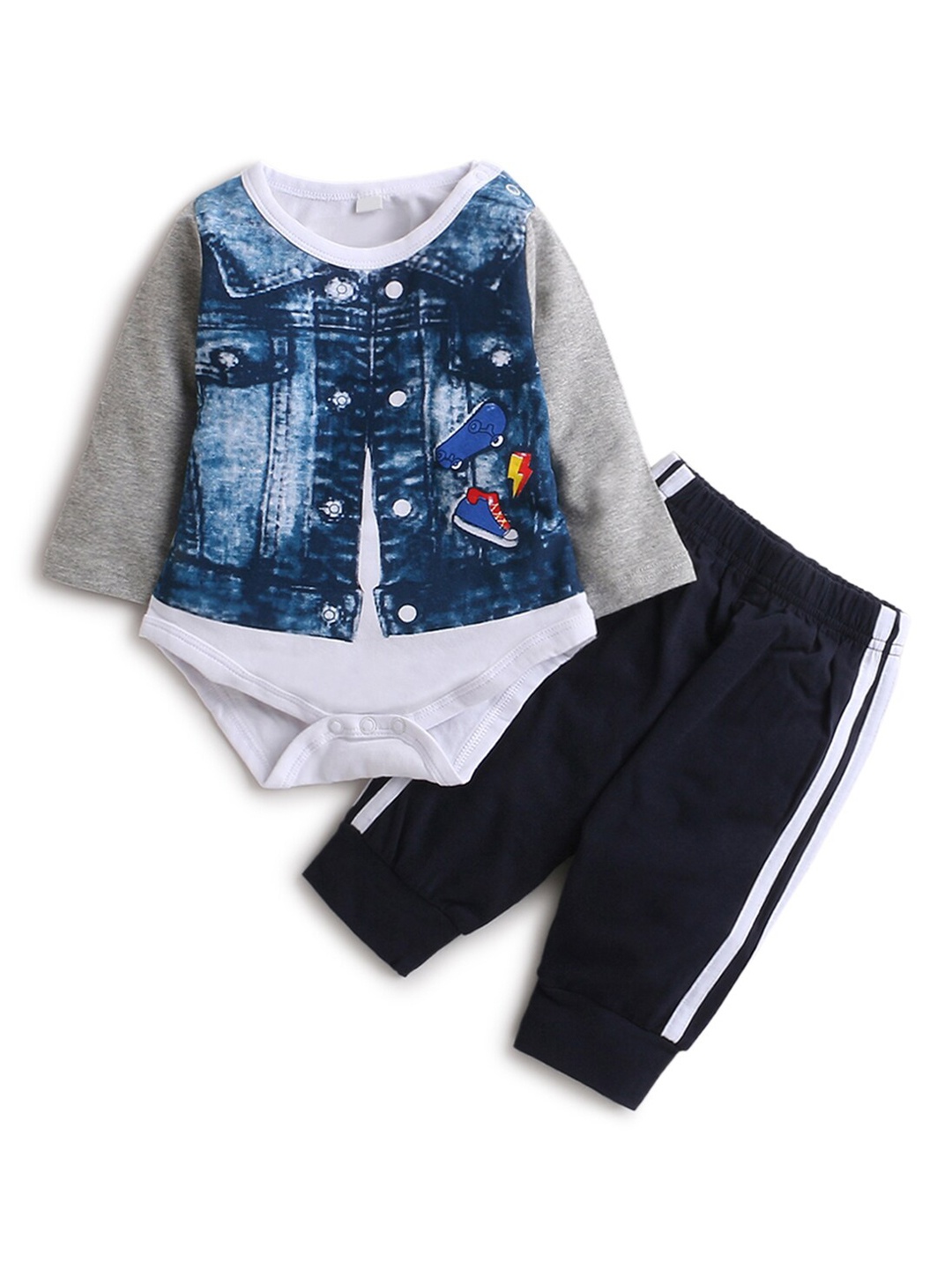 

Hopscotch Boys Blue & White Printed Bodysuit with Joggers