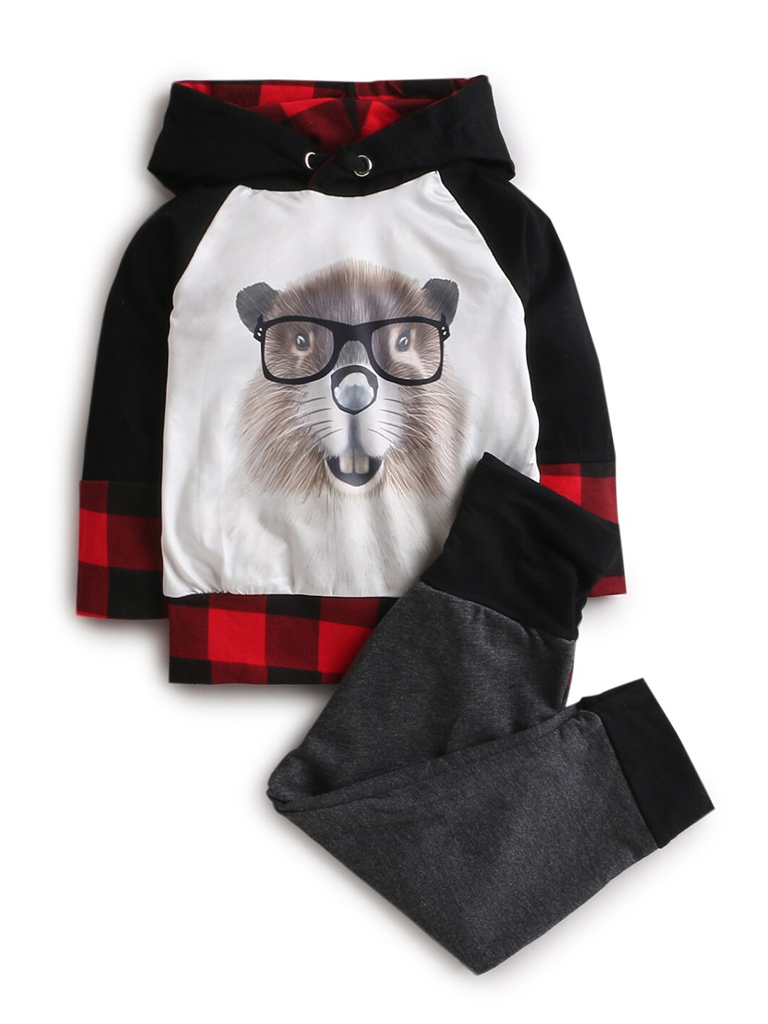 

Hopscotch Boys Grey & Red Printed T-shirt with Jogger