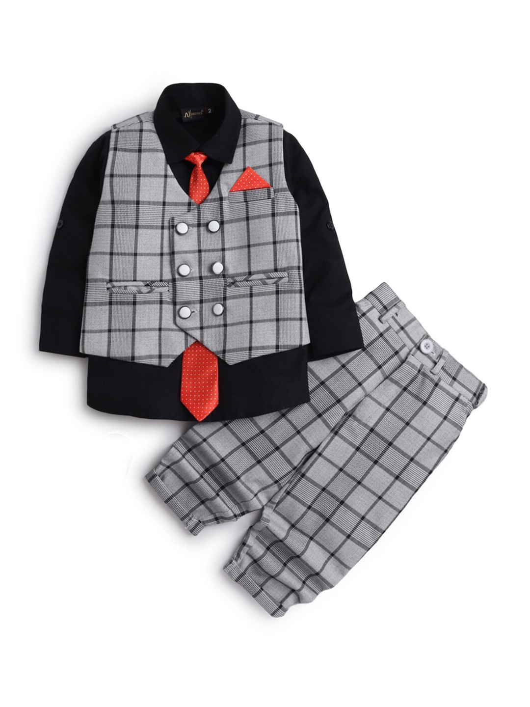 

Hopscotch Boys Black & Grey Striped Shirt with Trousers