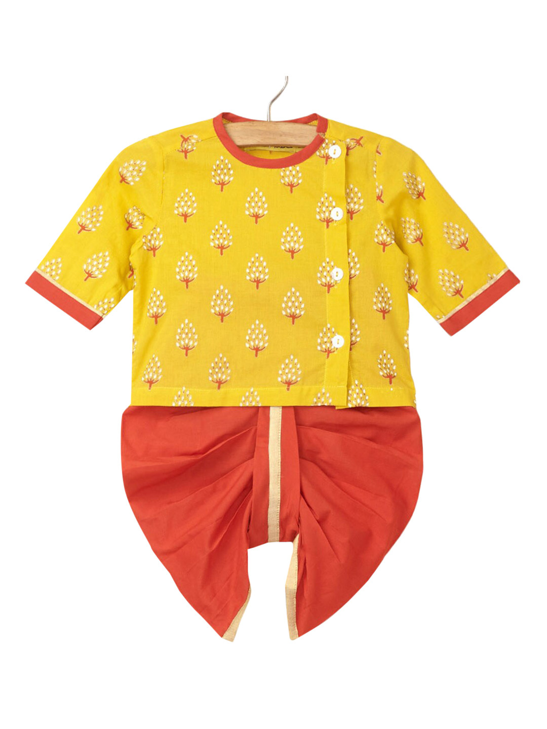

Hopscotch Boys Yellow Printed Cotton Kurta Set