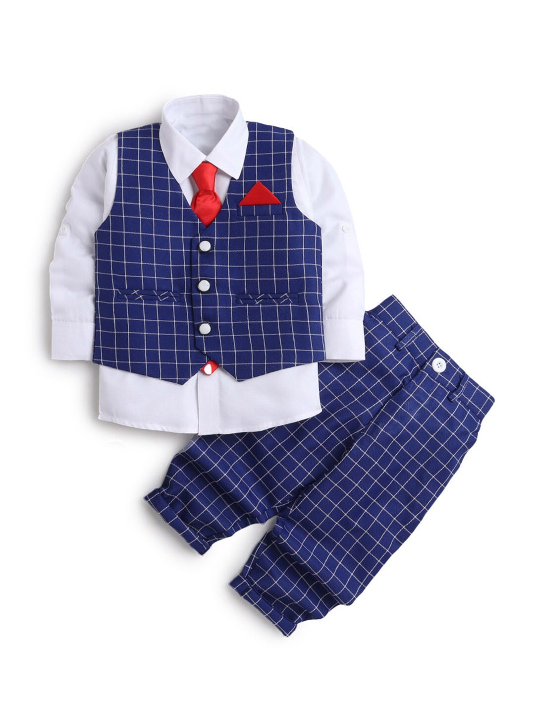 

Hopscotch Boys Blue & White Checked Formal Shirt with Trousers
