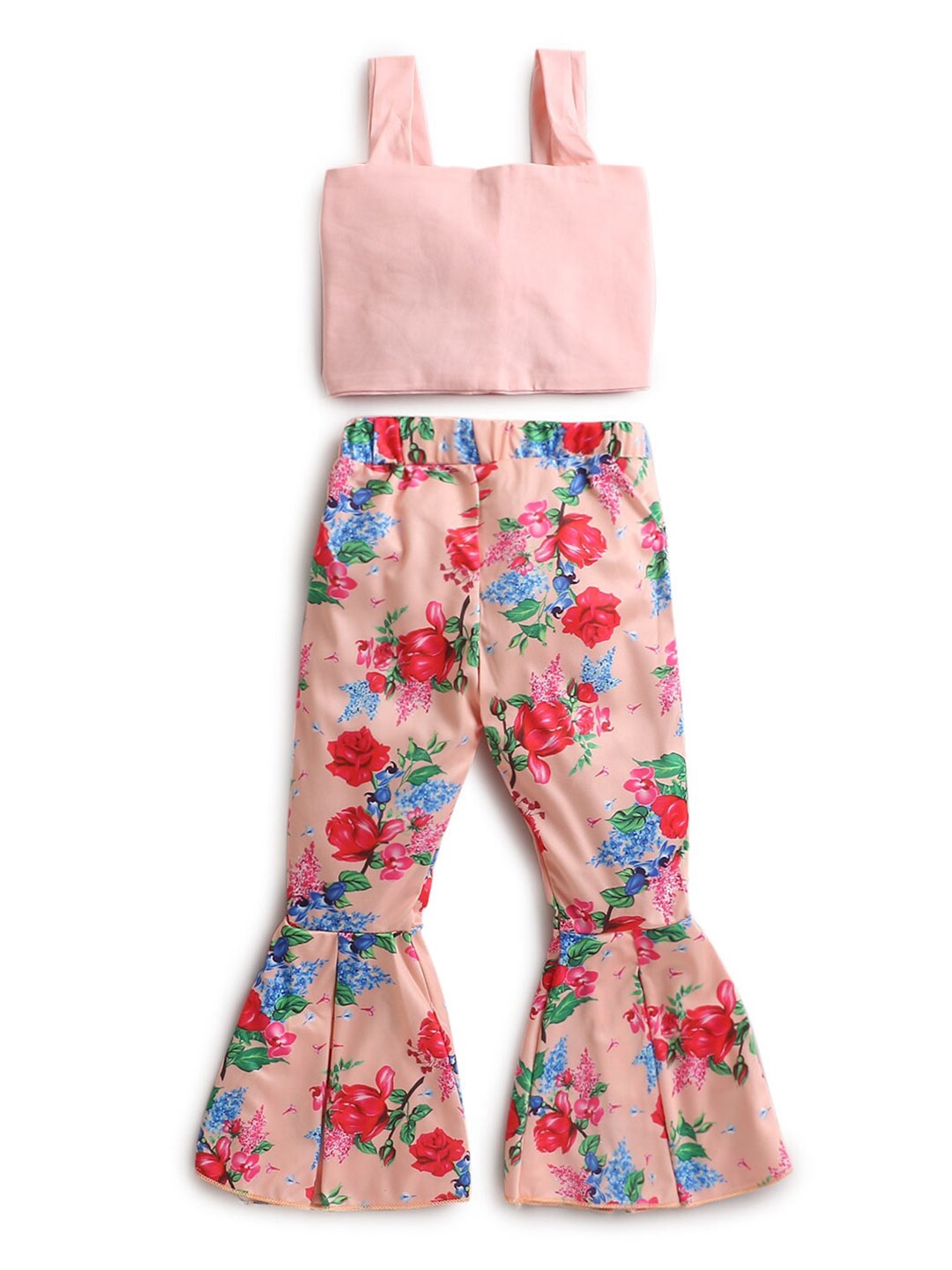 

Hopscotch Girls Pink & Red Floral Printed Pure Cotton Top with Trousers