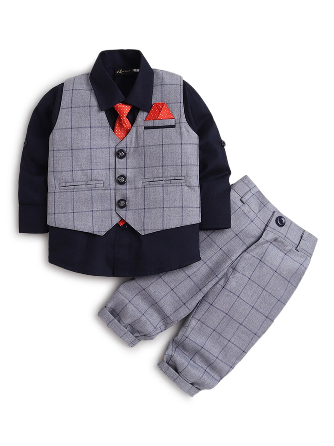 

Hopscotch Boys Navy Blue & Grey Shirt with Trousers & Waistcoat