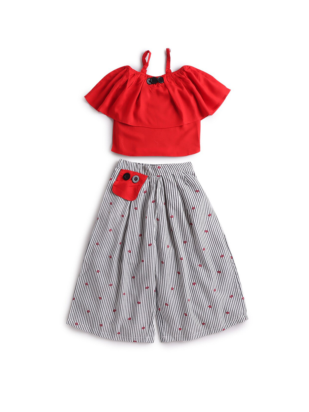 

Hopscotch Girls Red & White Printed Pure Cotton Top with Palazzos