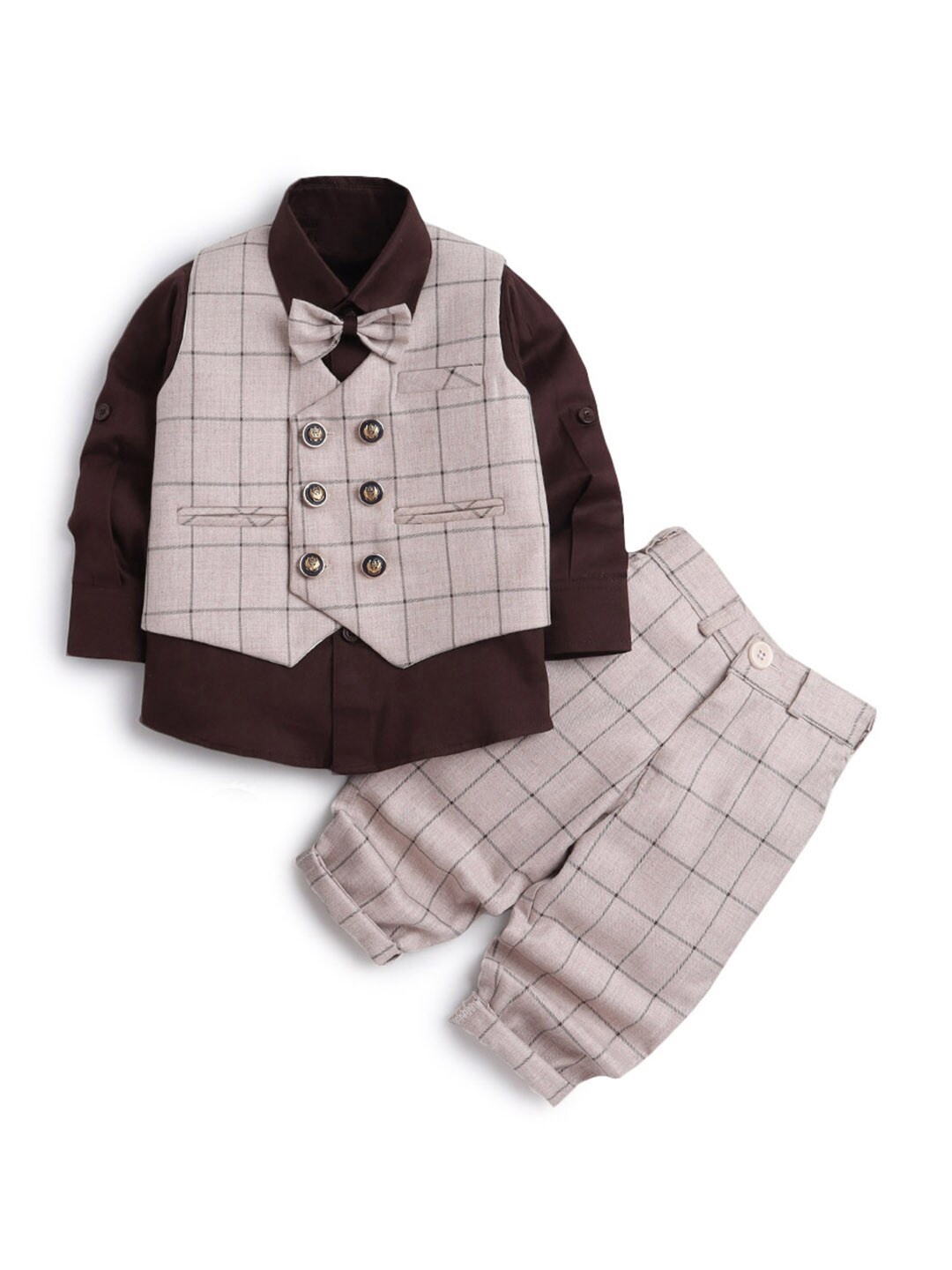 

Hopscotch Boys Brown & Beige Checked Formal Clothing Set