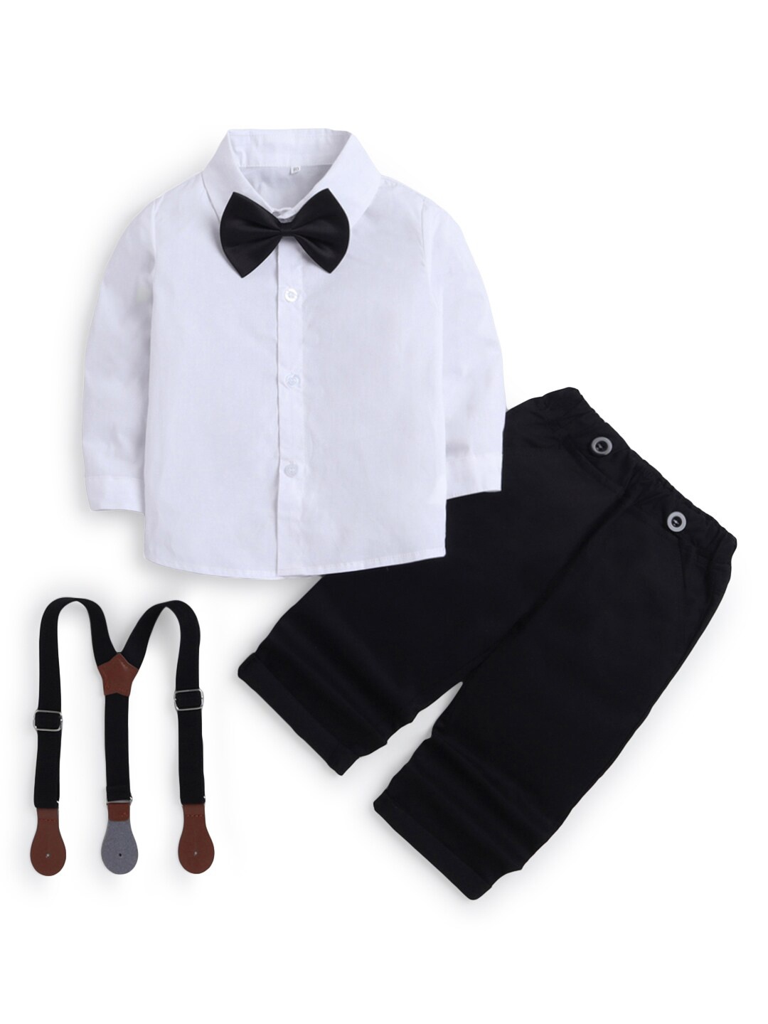 

Hopscotch Boys White & Black Shirt with Trouser With Suspenders