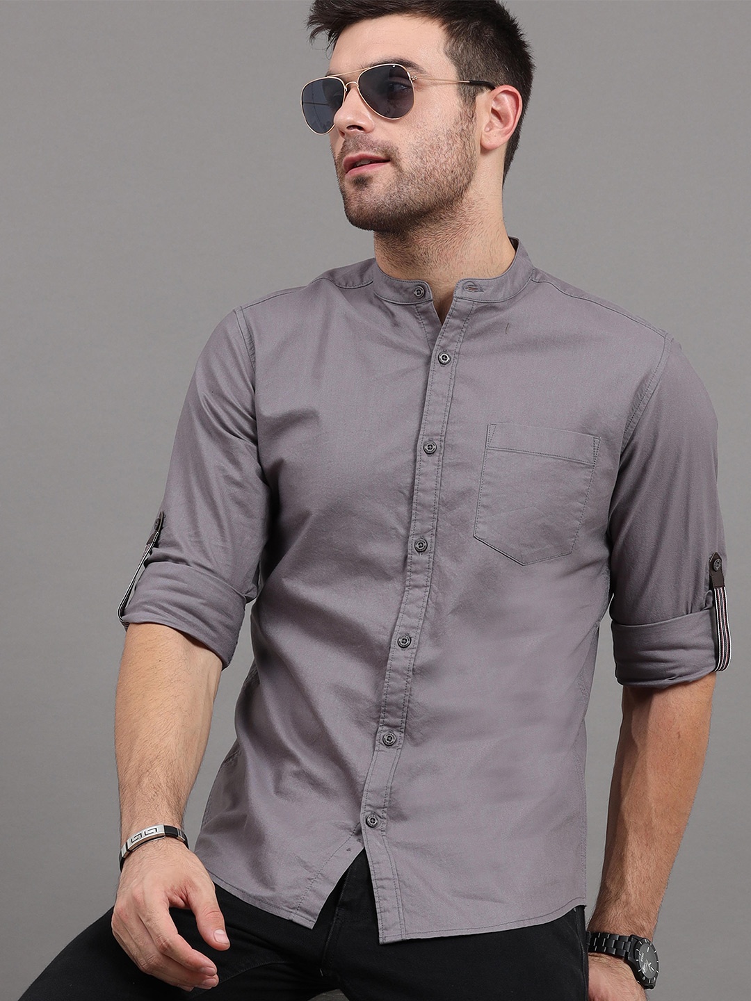 

HERE&NOW Men Grey Solid Slim Fit Casual Shirt