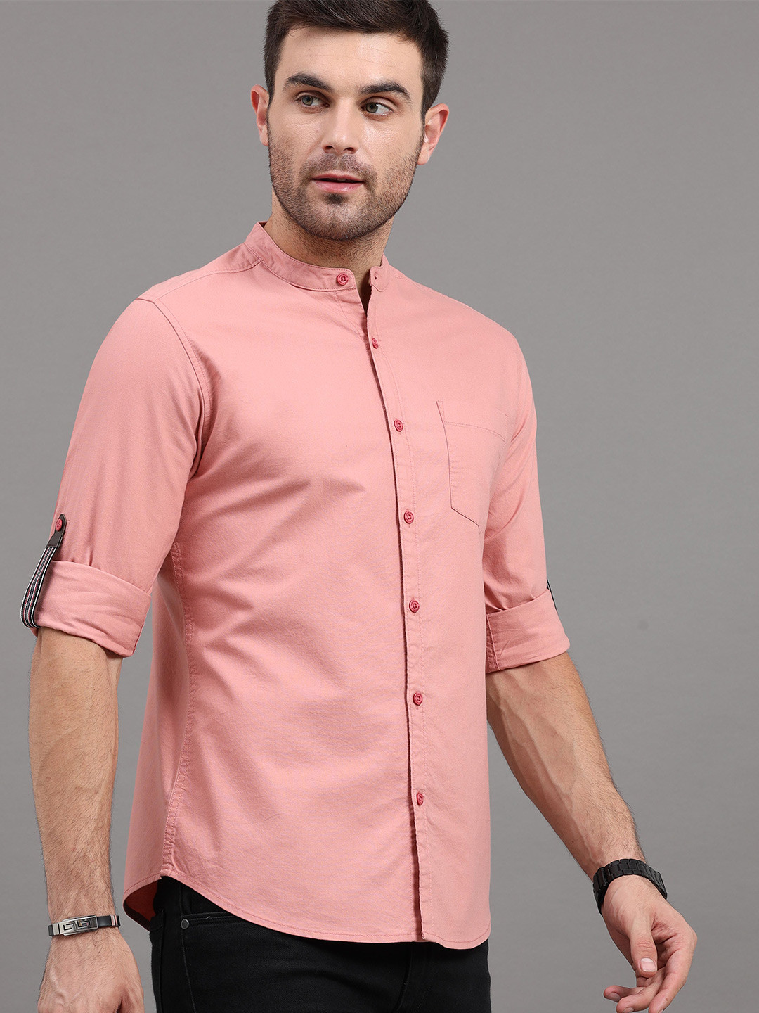 

HERE&NOW Men Peach-Coloured Solid Slim Fit Casual Shirt