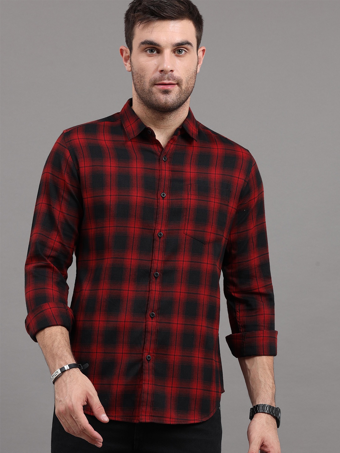 

HERE&NOW Men Maroon Slim Fit Tartan Checks Checked Casual Shirt