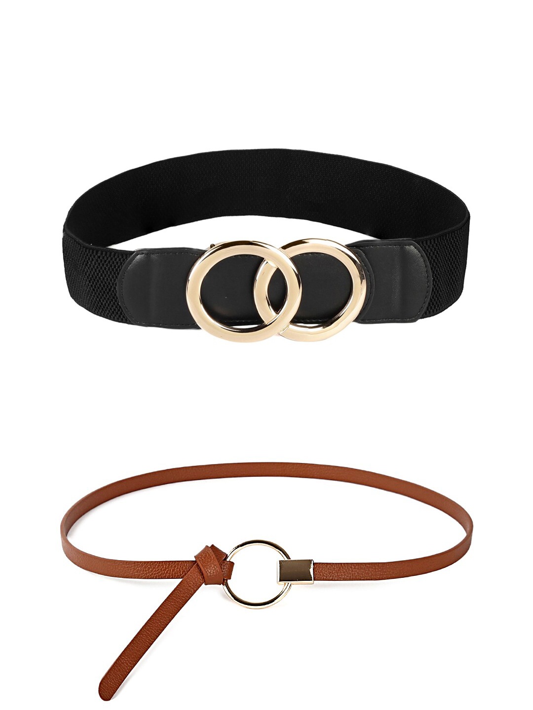 

CRUSSET Women Set Of 2 Black PU Belt