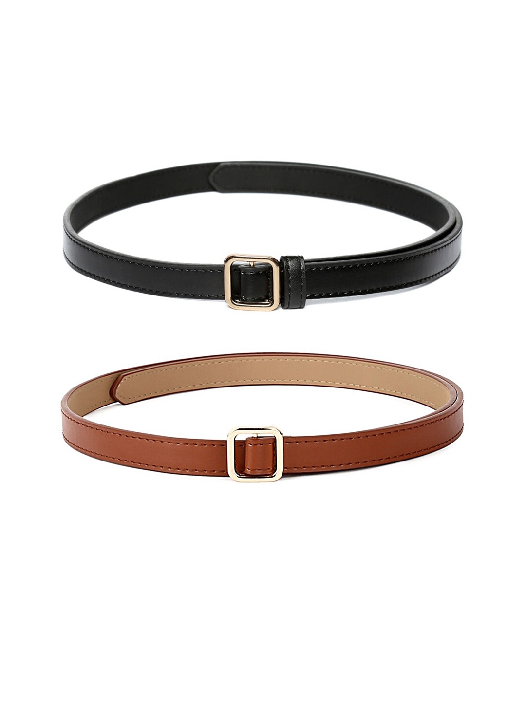 

CRUSSET Women Pack of 2 Black PU Belt