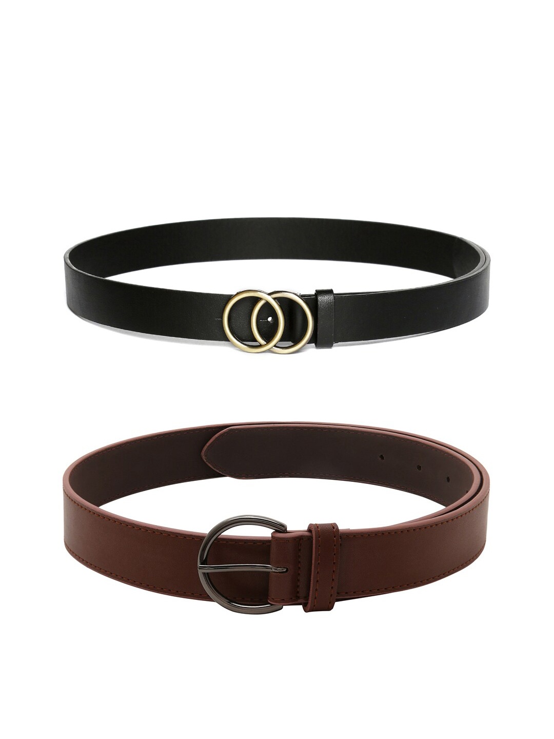 

CRUSSET Women Black PU Belt Pack Of 2