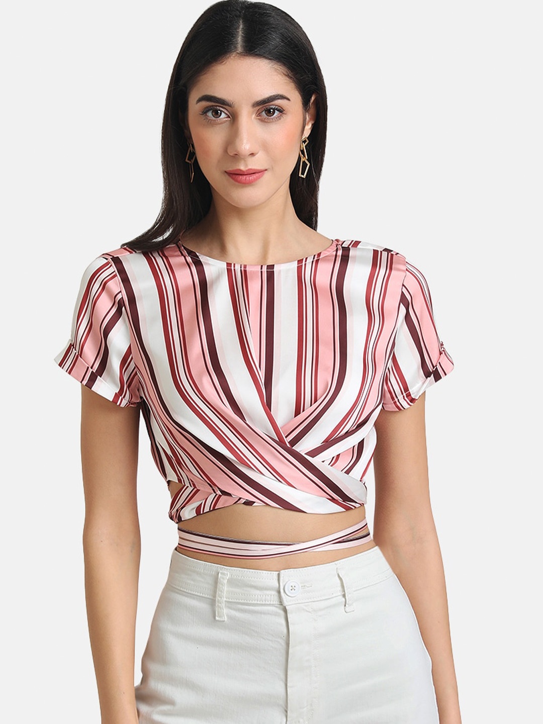 

Kazo Pink Striped Crop Top