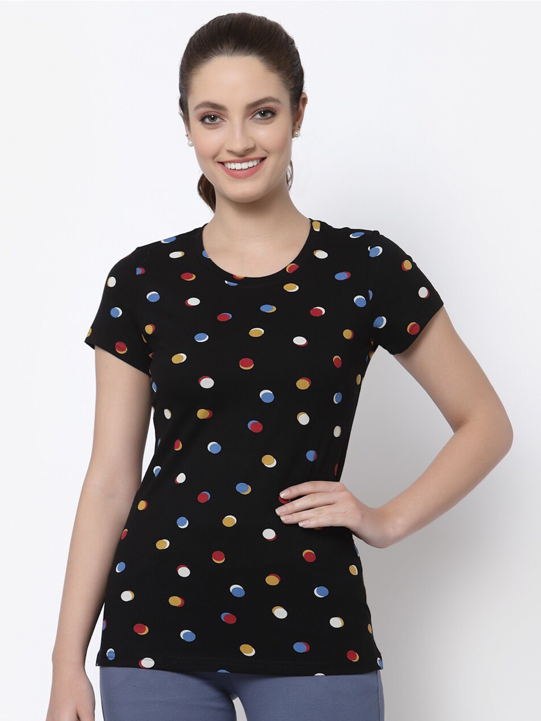

Prag & Co Women Printed Extended Sleeves Antimicrobial T-shirt, Na