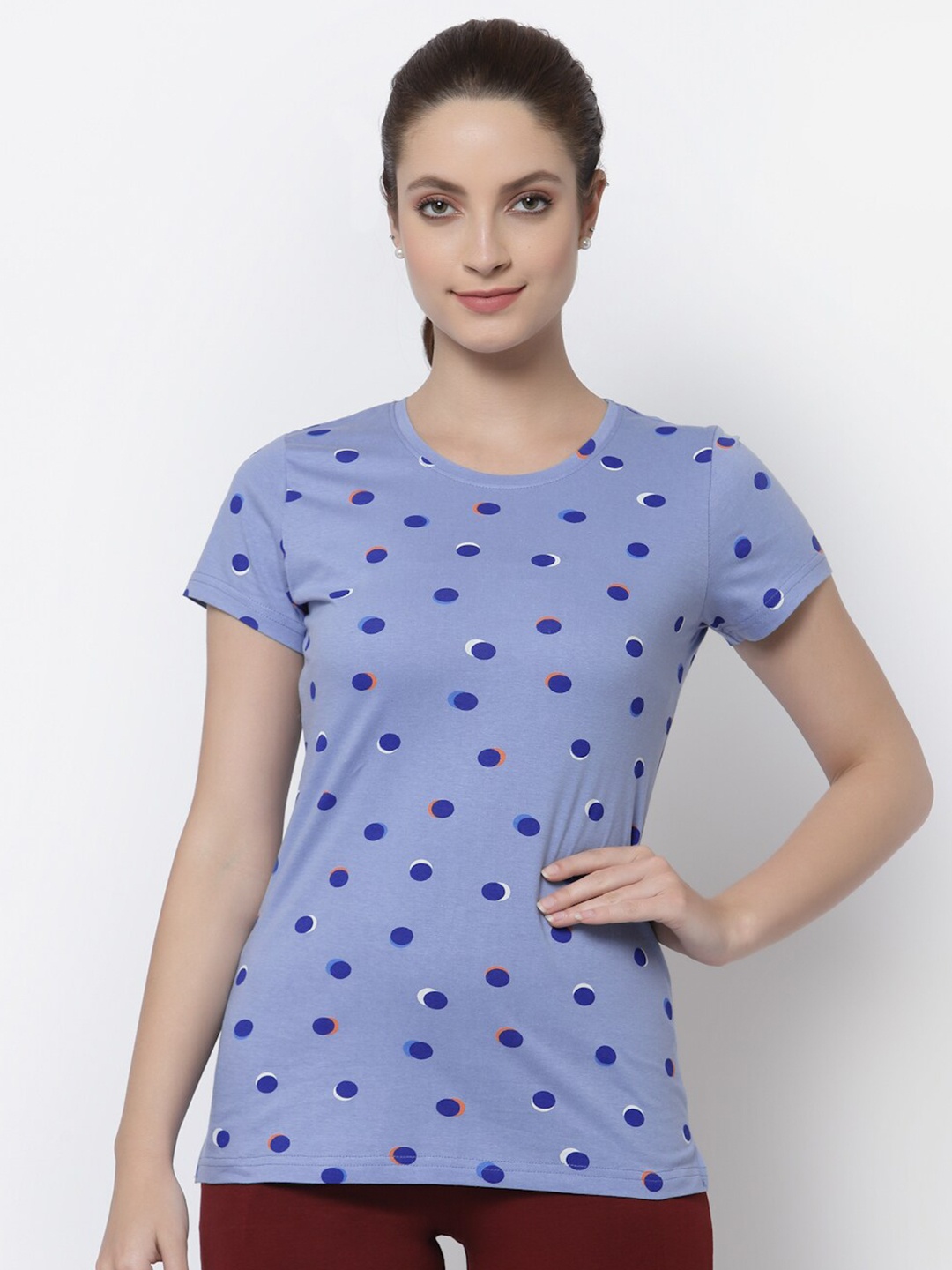 

Prag & Co Women Blue Printed Antimicrobial T-shirt