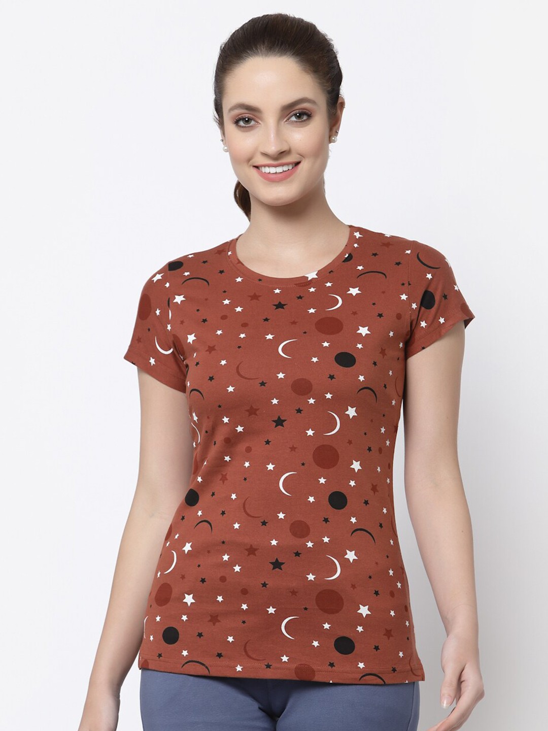 

Prag & Co Women Printed Extended Sleeves Antimicrobial T-shirt, Na