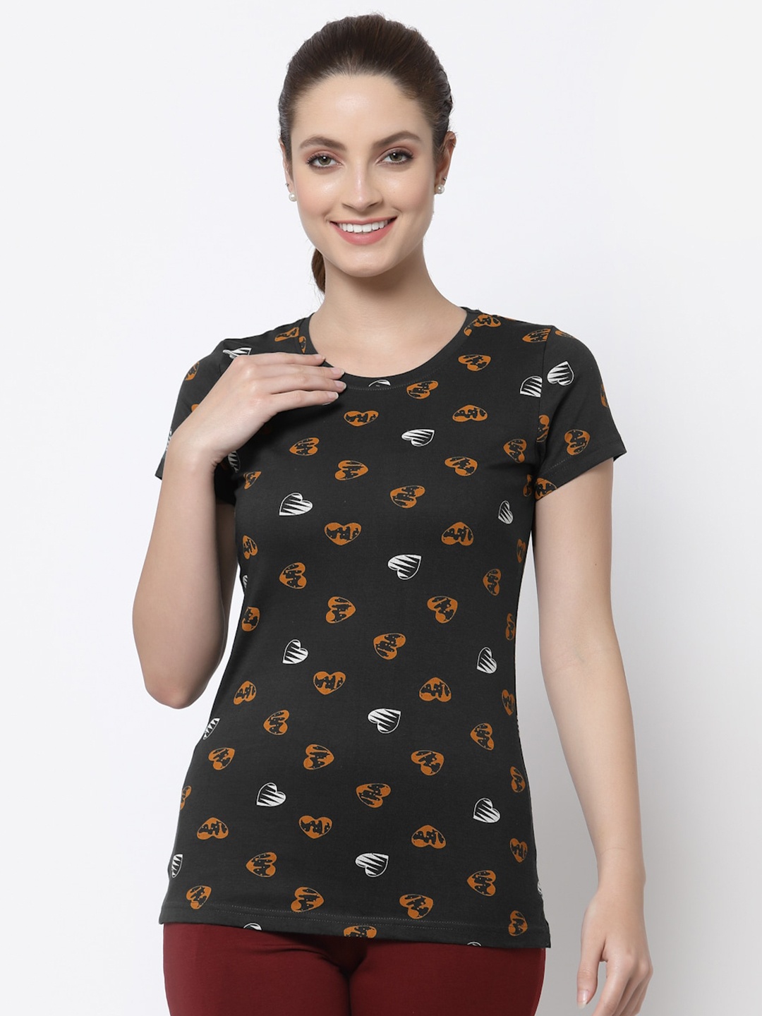 

Prag & Co Women Dark Green Printed Antimicrobial T-shirt