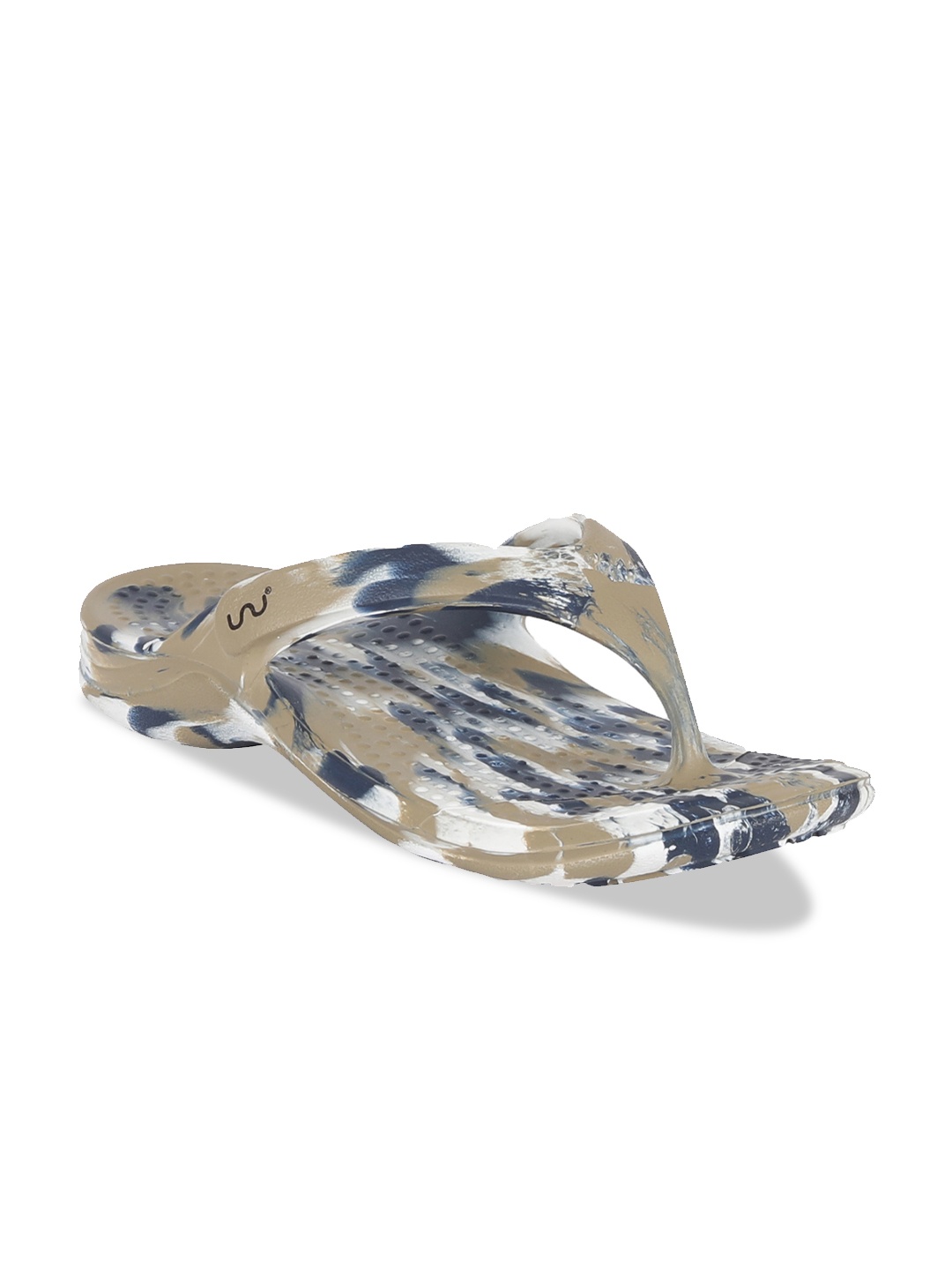 

Doubleu Men Khaki & Navy Blue Printed Rubber Thong Flip-Flops