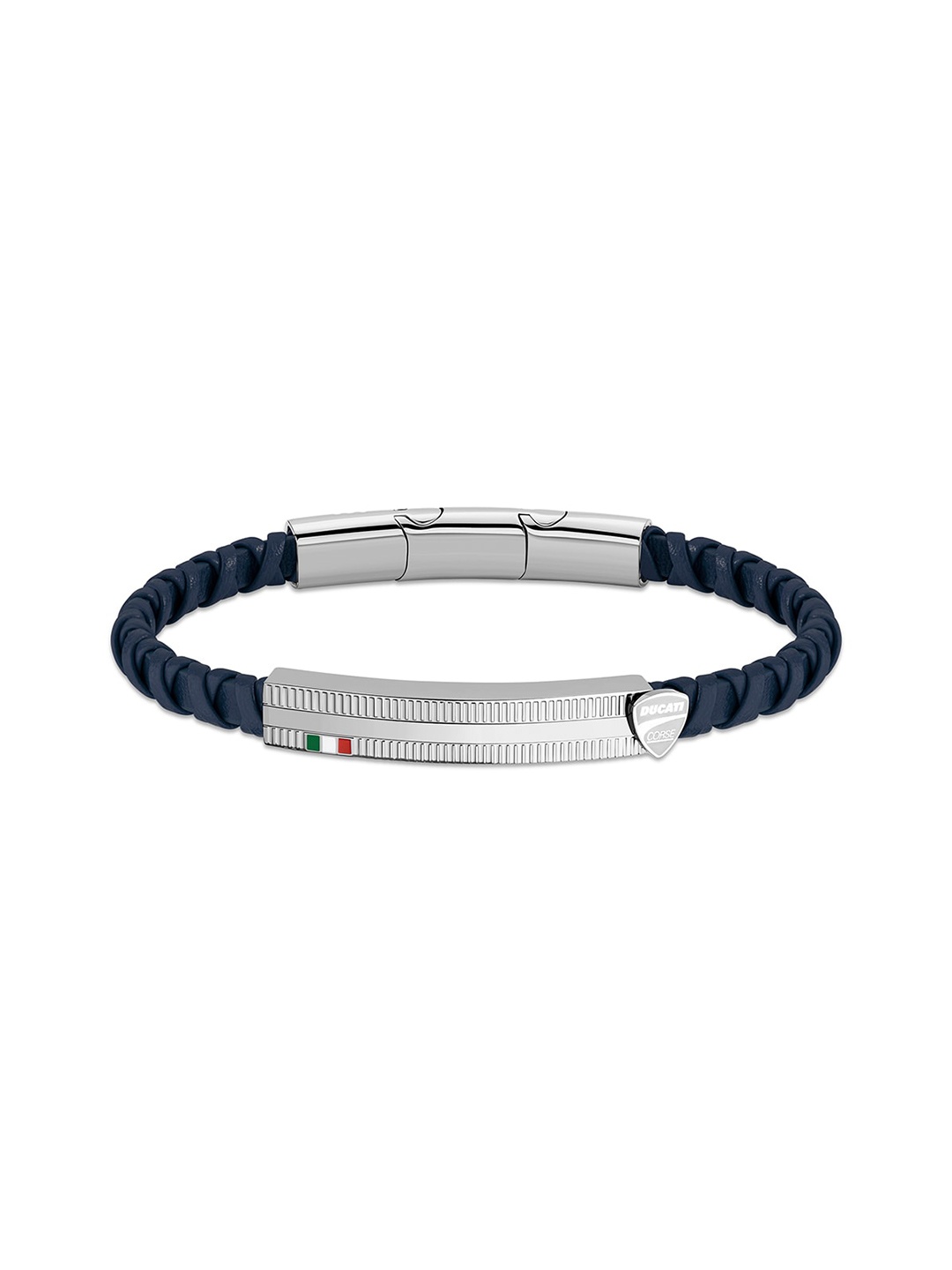 DUCATI CORSE Men Silver-Toned & Navy Blue Bangle-Style Bracelet