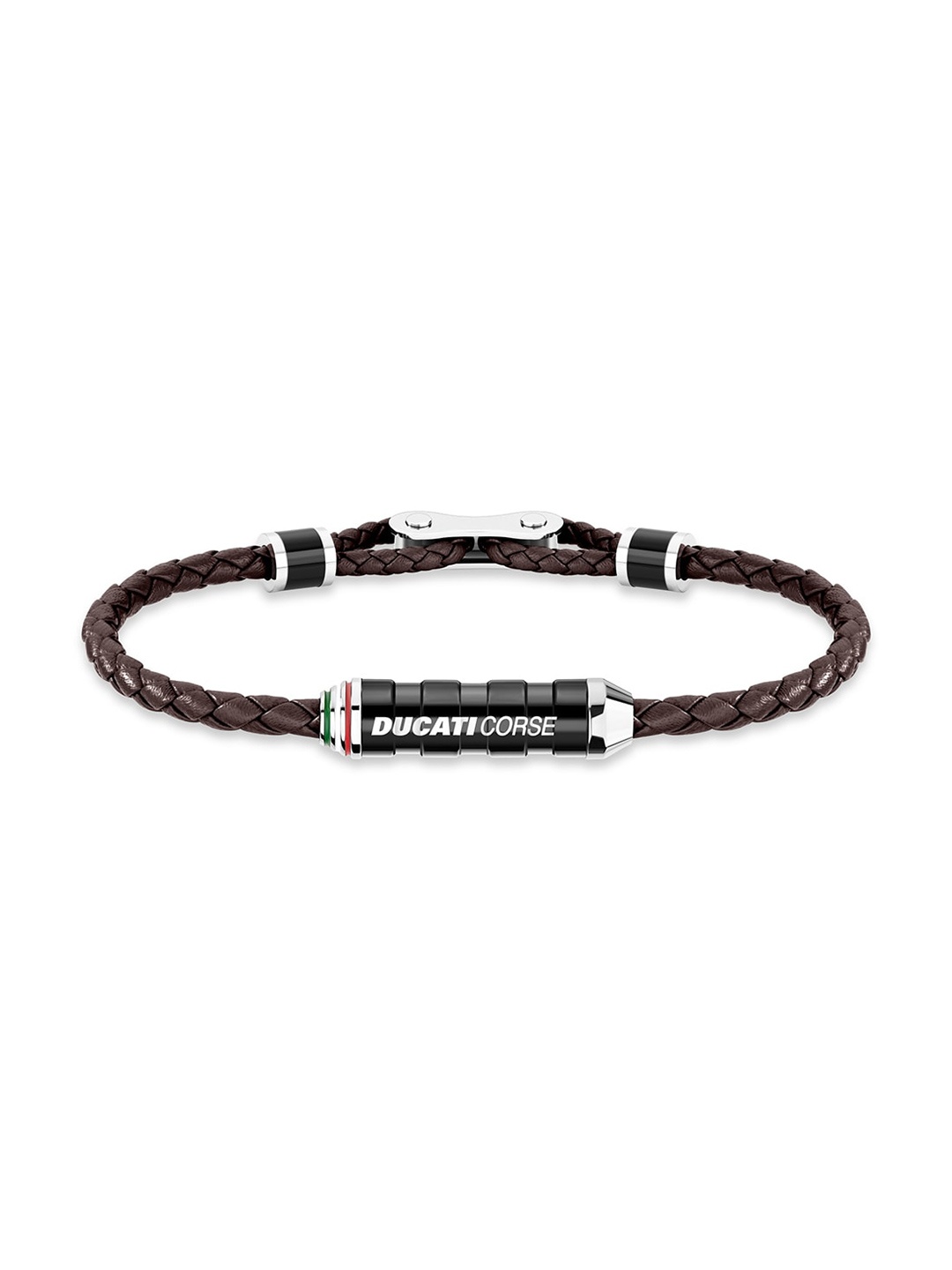 

DUCATI CORSE Men Silver-Toned & Brown Textured Braided Bracelet