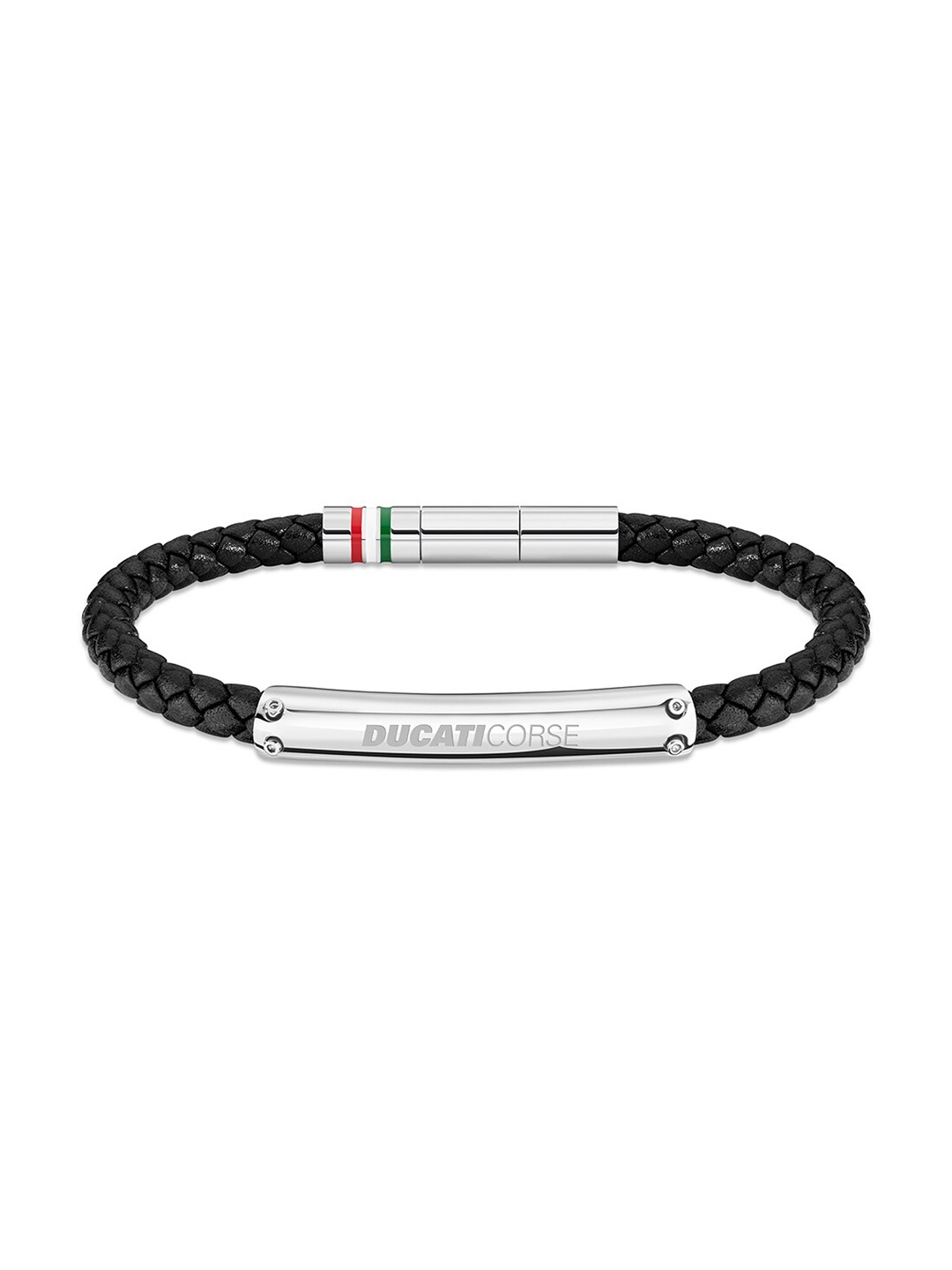 

DUCATI CORSE Men Silver-Toned & Black Cuff Bracelet
