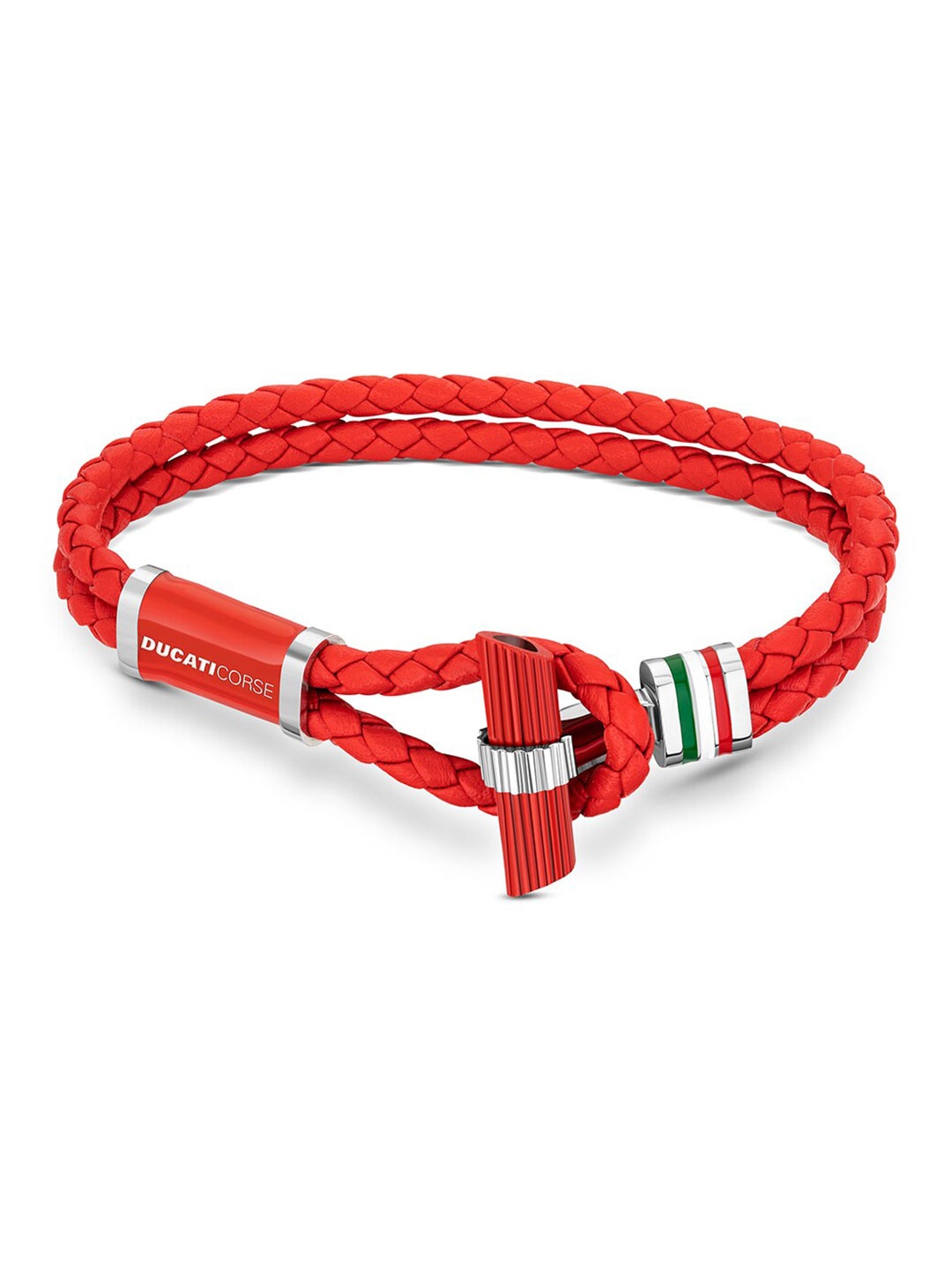 

DUCATI CORSE Men Red & Silver-Toned Leather Braided Bracelet