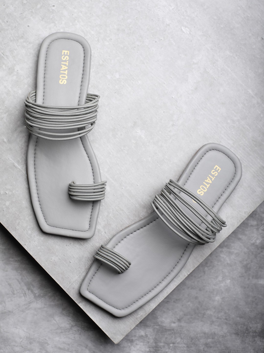 

ESTATOS Women Grey Striped One Toe Flats