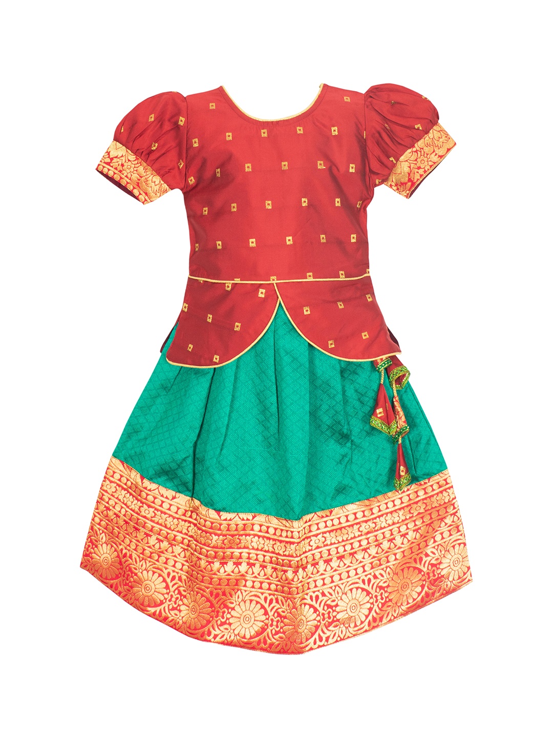 

AMIRTHA FASHION Girls Maroon & Green Ready to Wear Lehenga & Choli