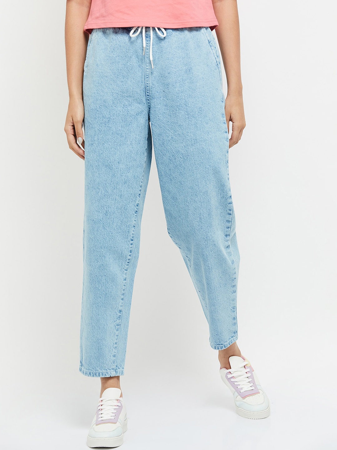

max Women Blue Elasticated Cropped Jeans