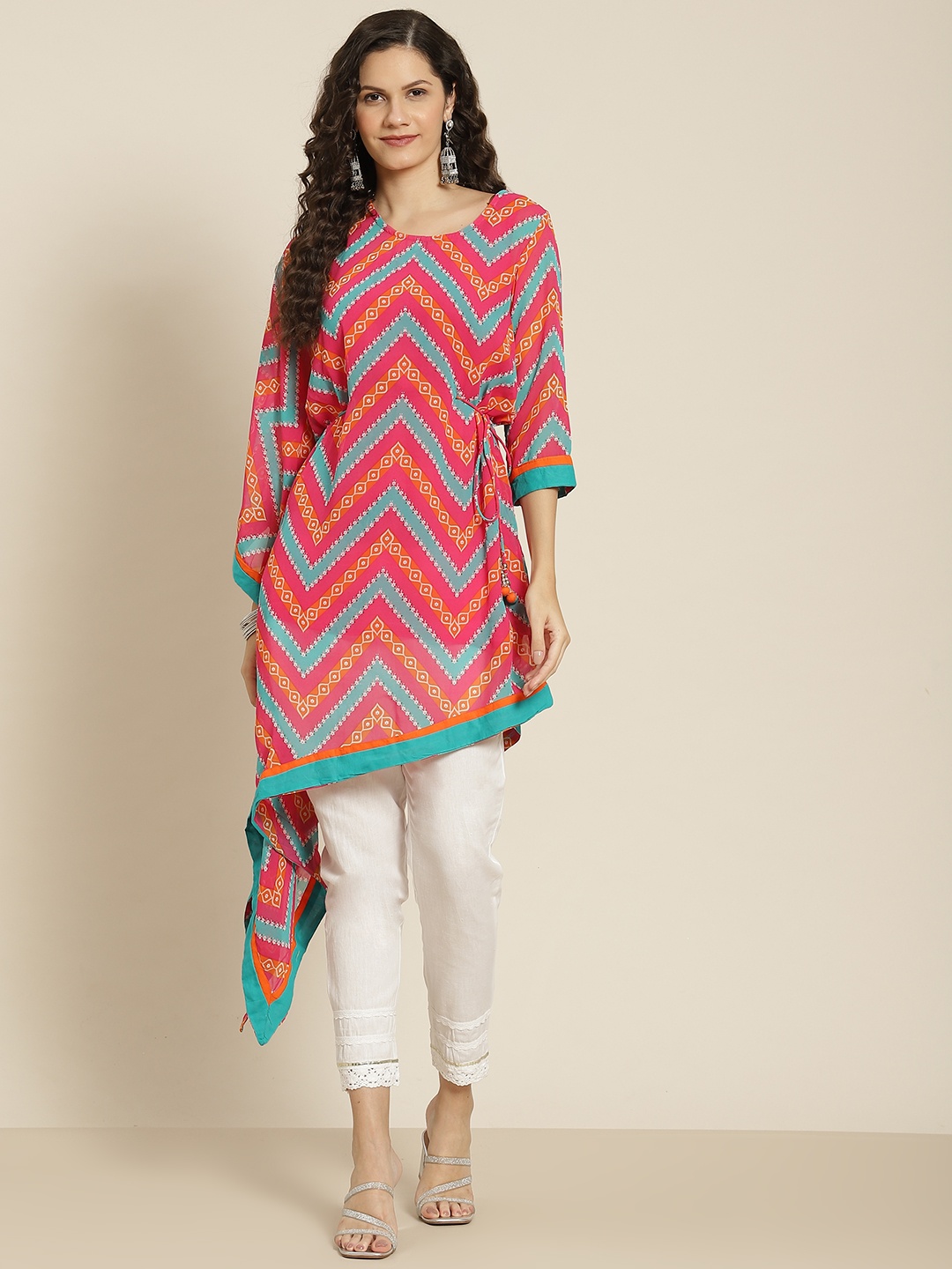 

Juniper Women Pink & Blue Striped Georgette Kurta