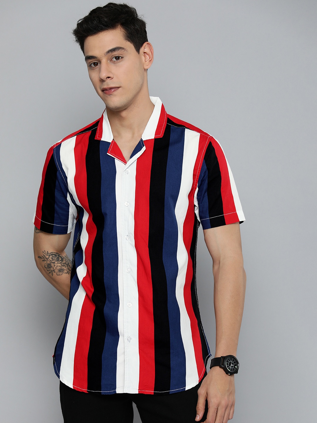 

Harvard Men White & Black Striped Casual Pure Cotton Shirt