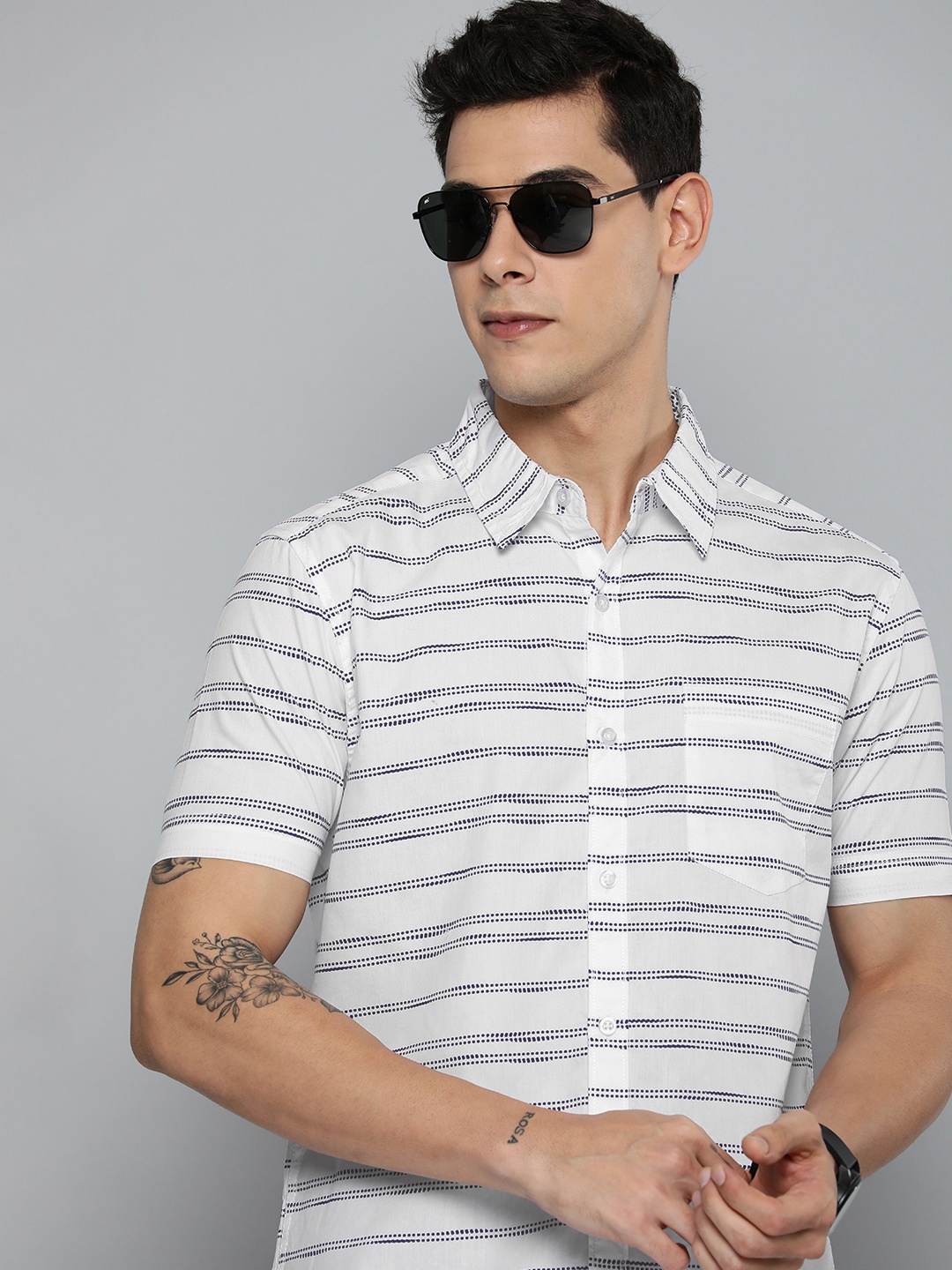 

Harvard Men White Horizontal Stripes Striped Casual Shirt