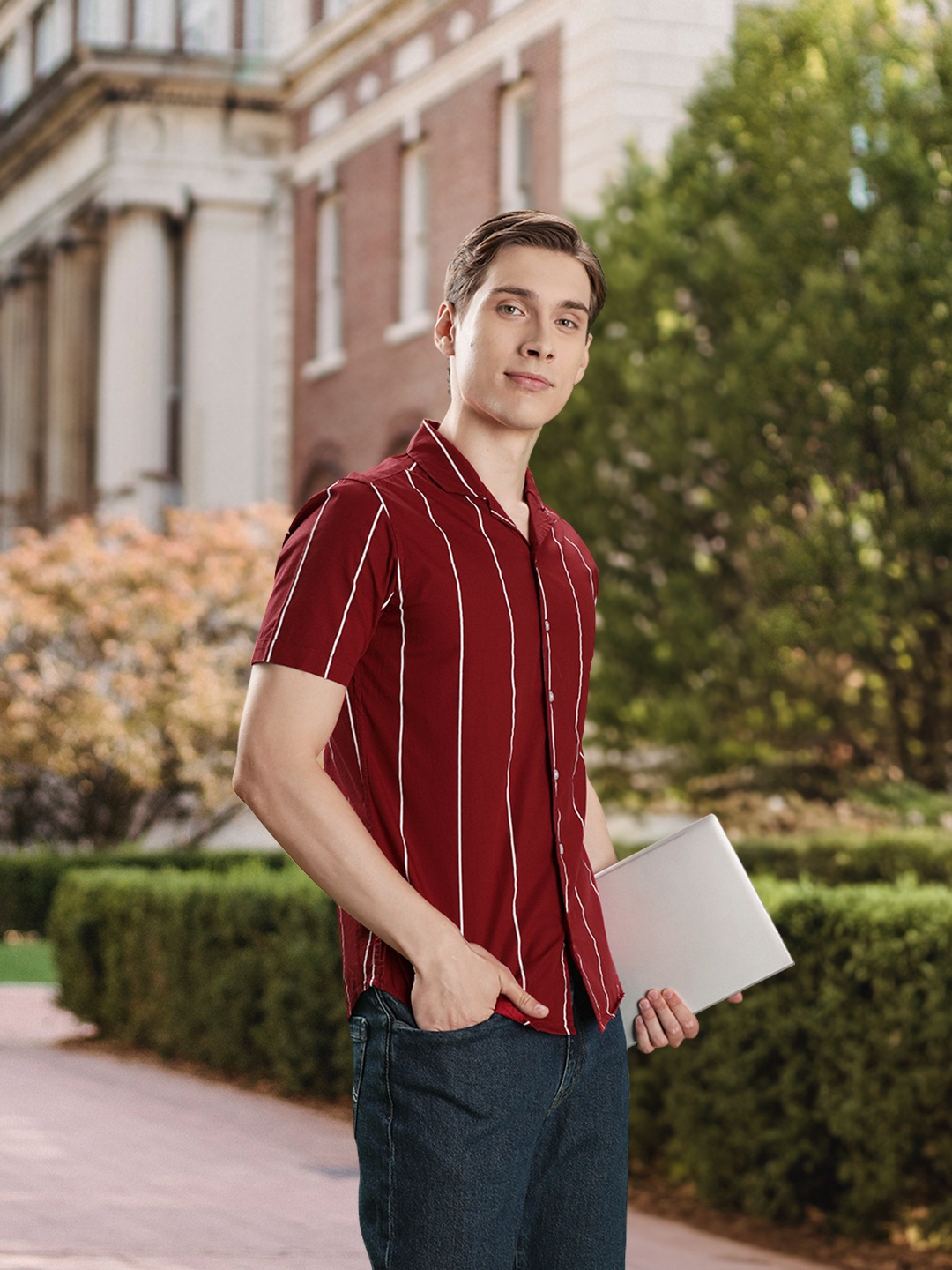 

Harvard Men Maroon & White Striped Pure Cotton Casual Shirt