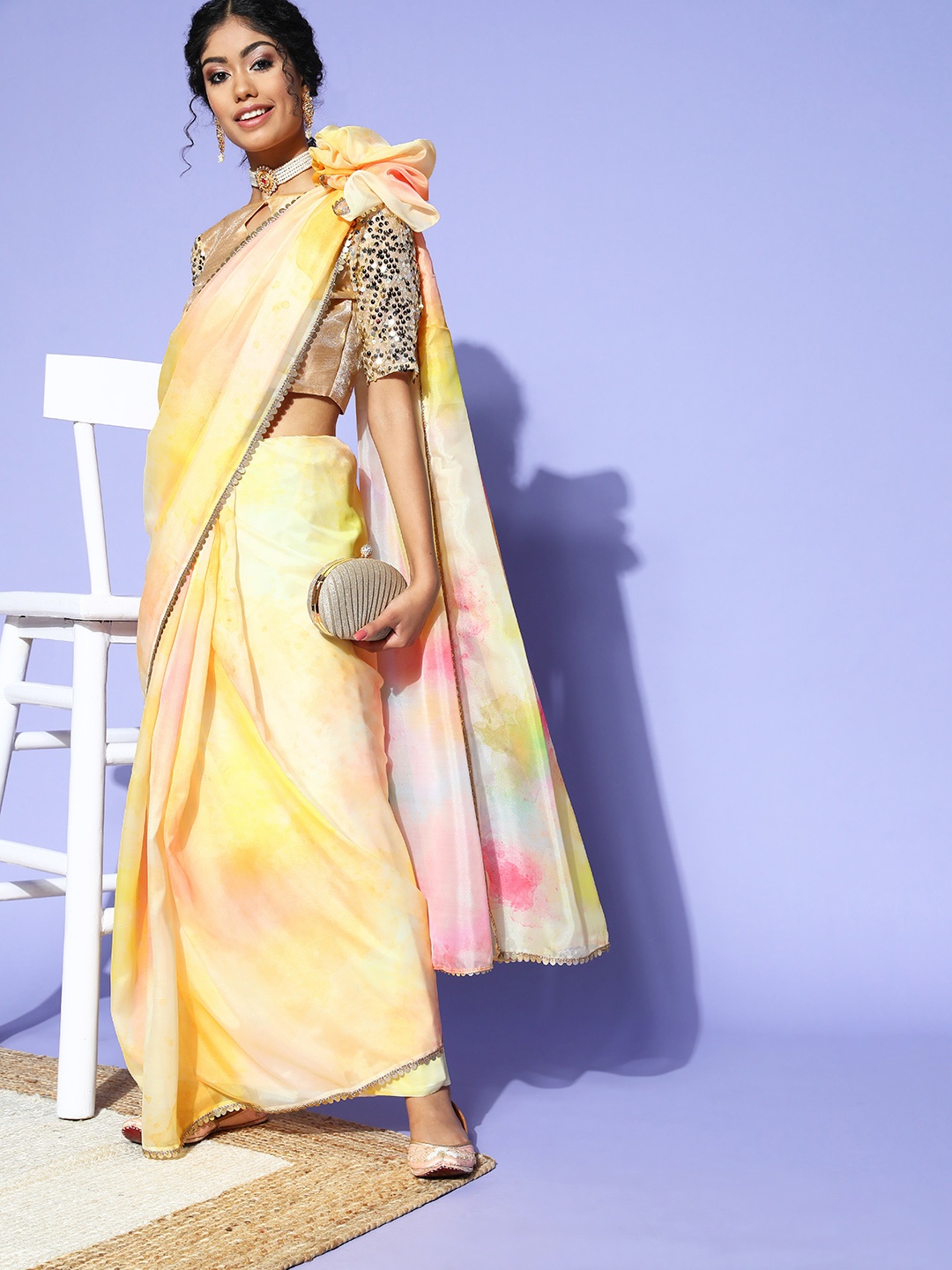 

Mitera Tie And Dye Saree Border, Yellow