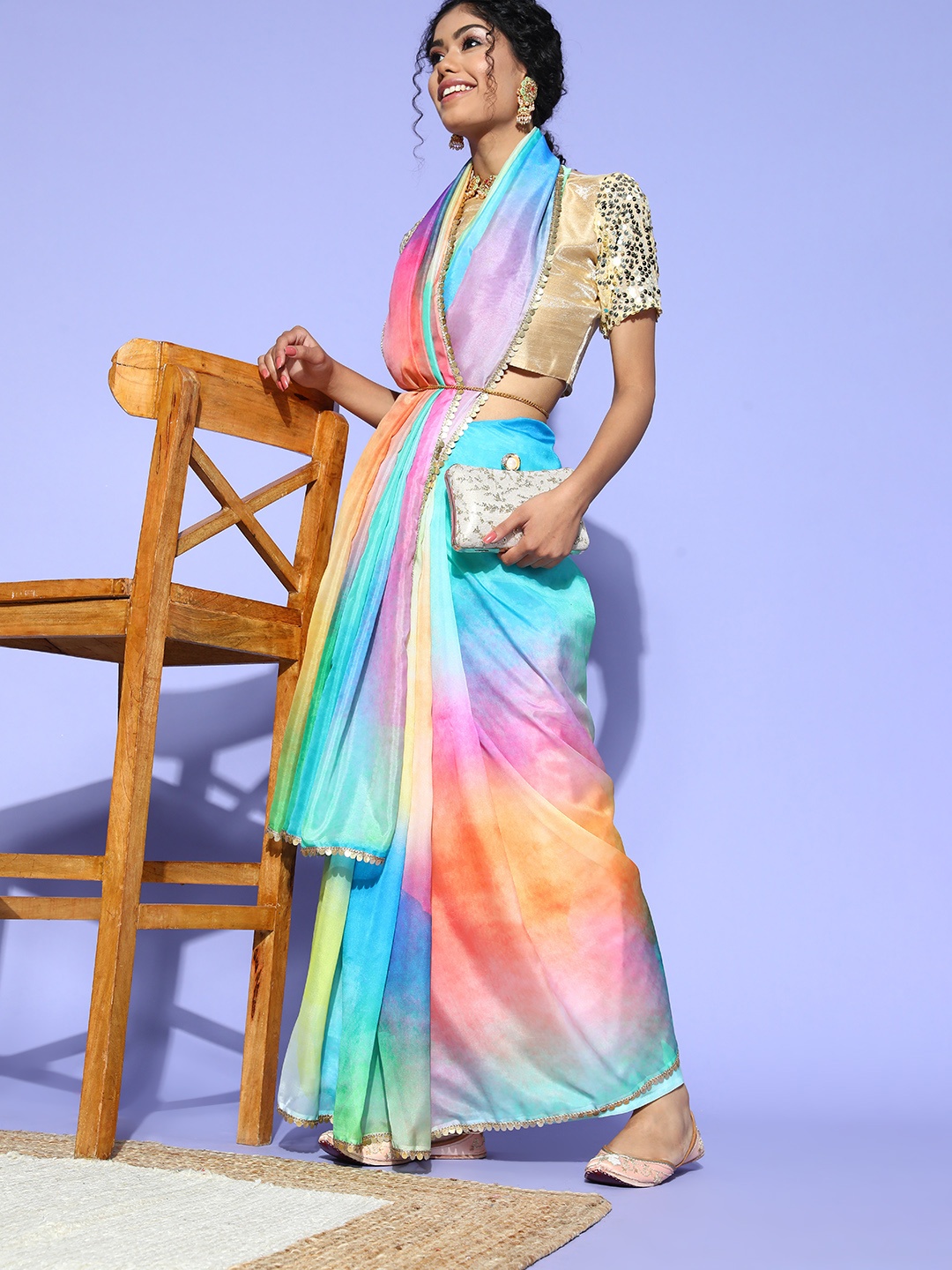 

Mitera Tie And Dye Saree With Embellished Border, Multi