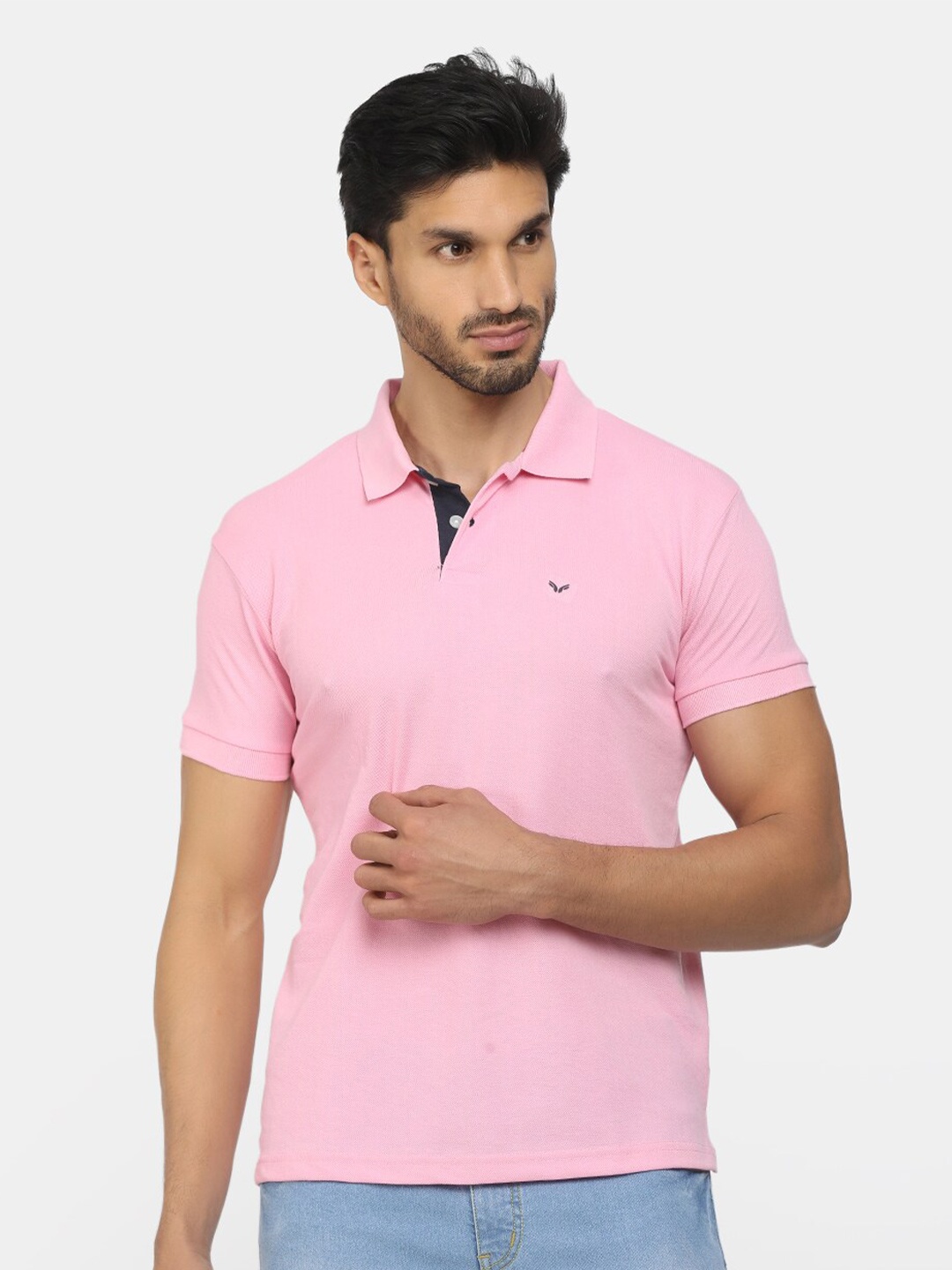 

V-Mart Men Pink & Navy Blue Polo Collar T-shirt