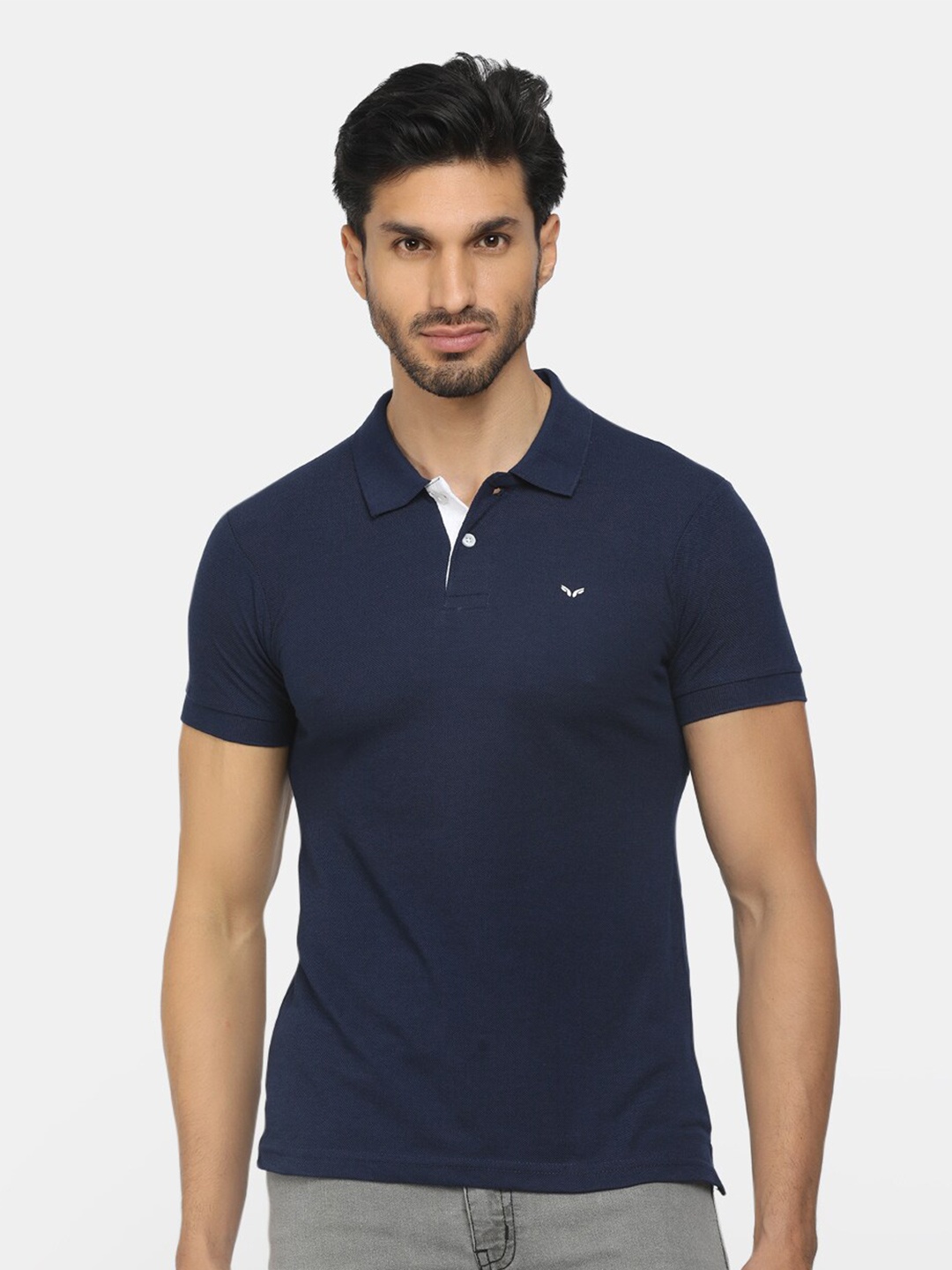 

V-Mart Men Navy Blue & White Polo Collar T-shirt