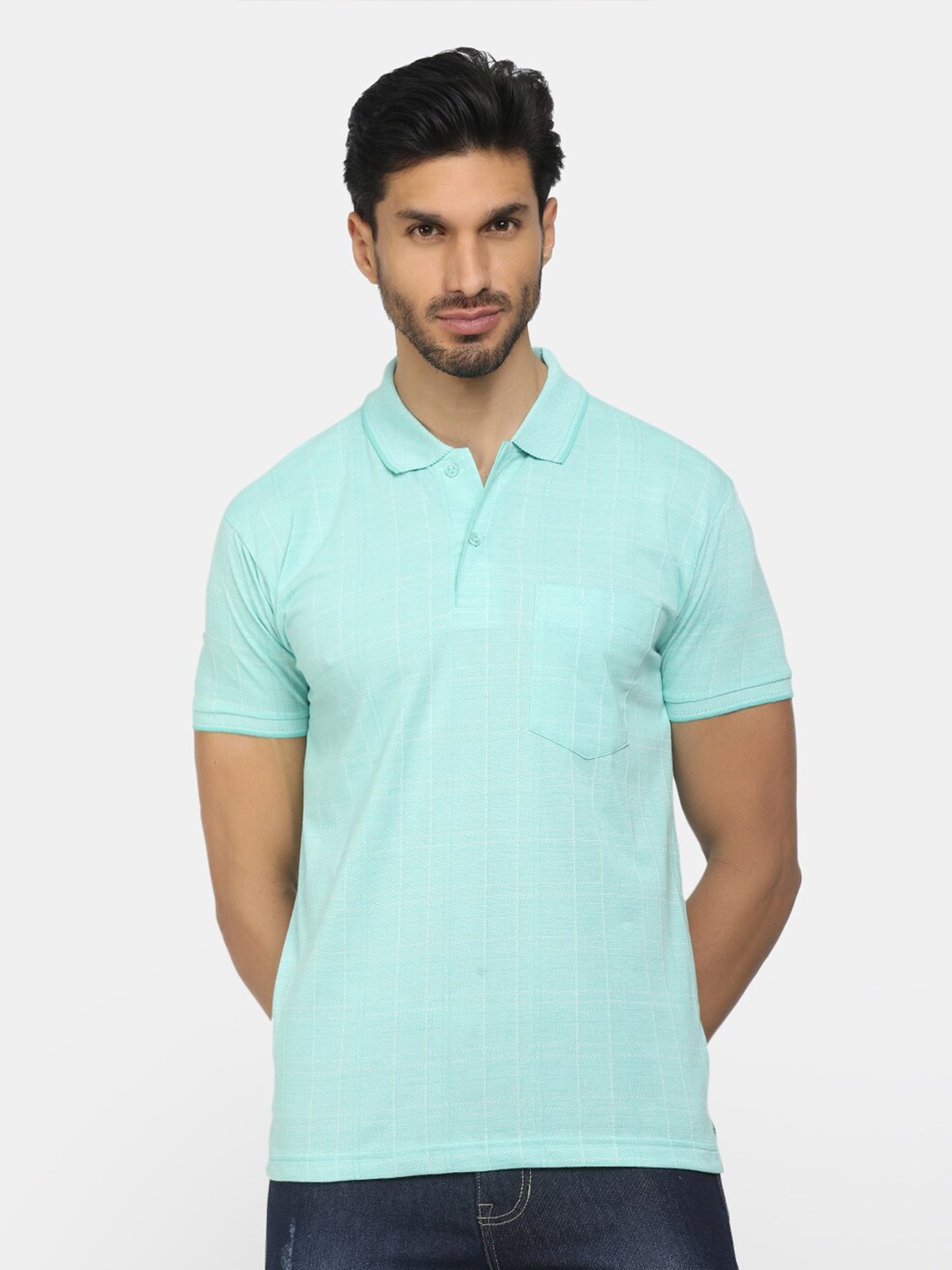 

V-Mart Men Sea Green Polo Collar T-shirt