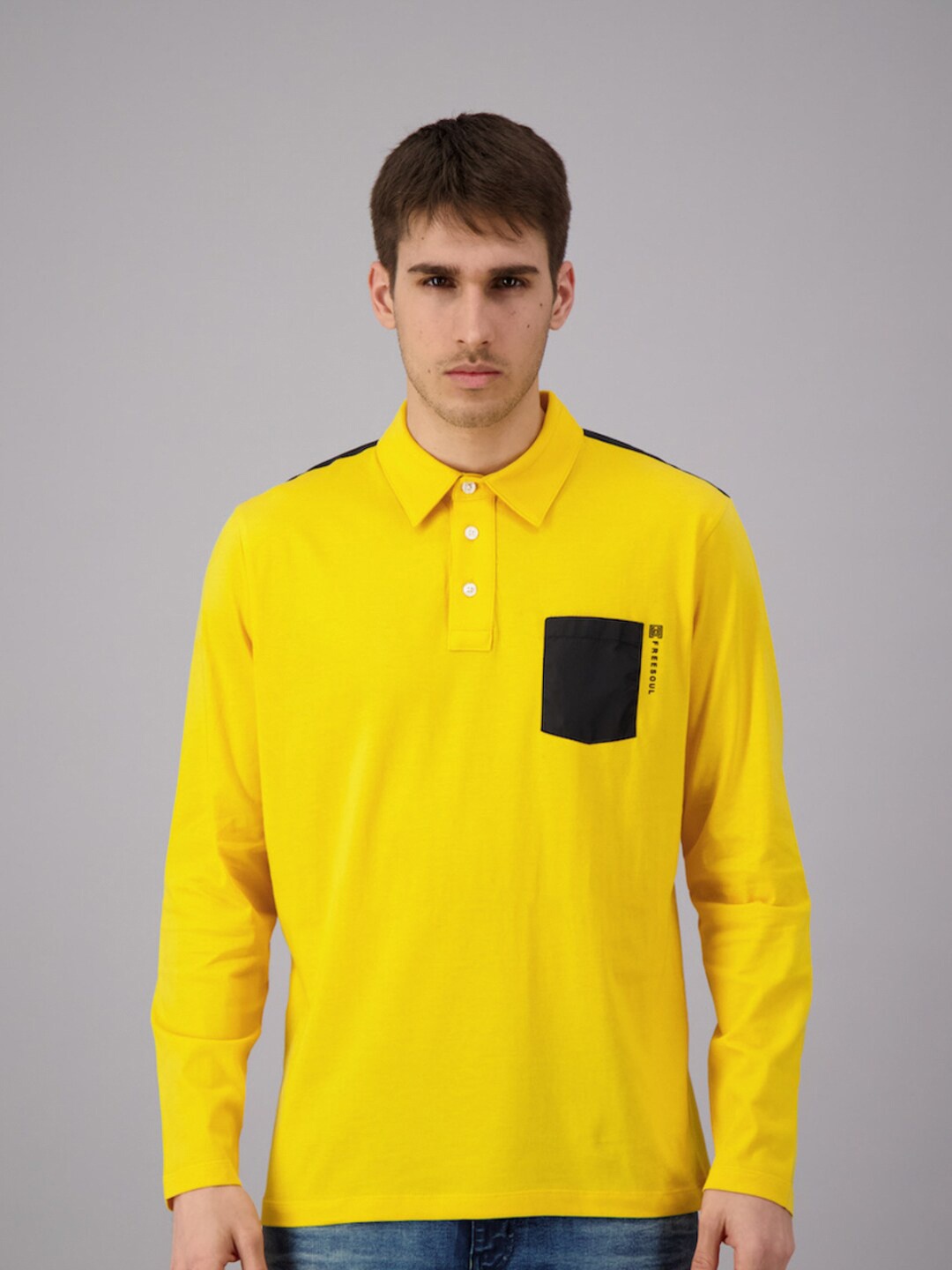 

FREESOUL Men Yellow Polo Collar T-shirt 100% COTTON