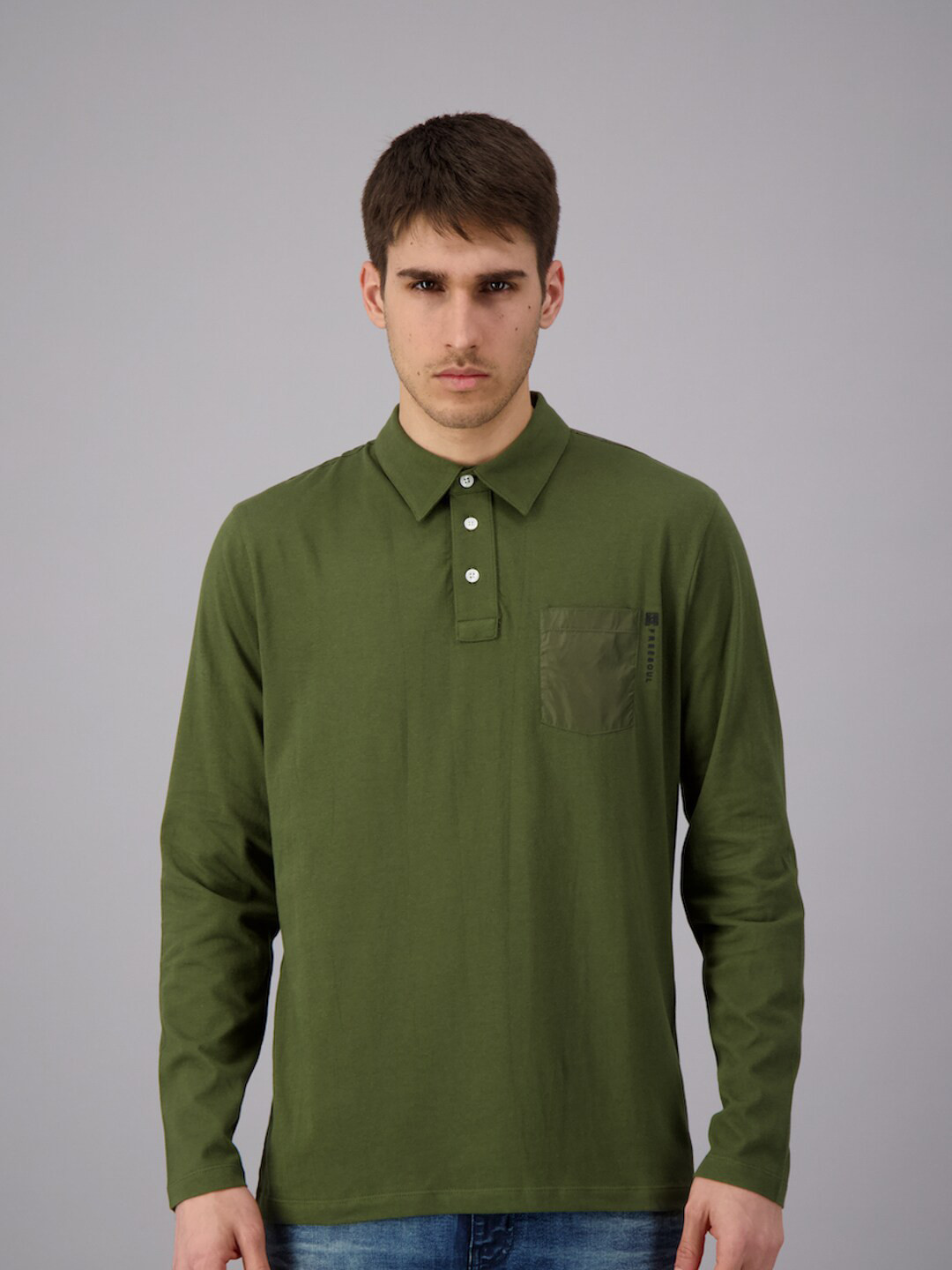 

FREESOUL Men Green Polo Collar T-shirt 100% COTTON