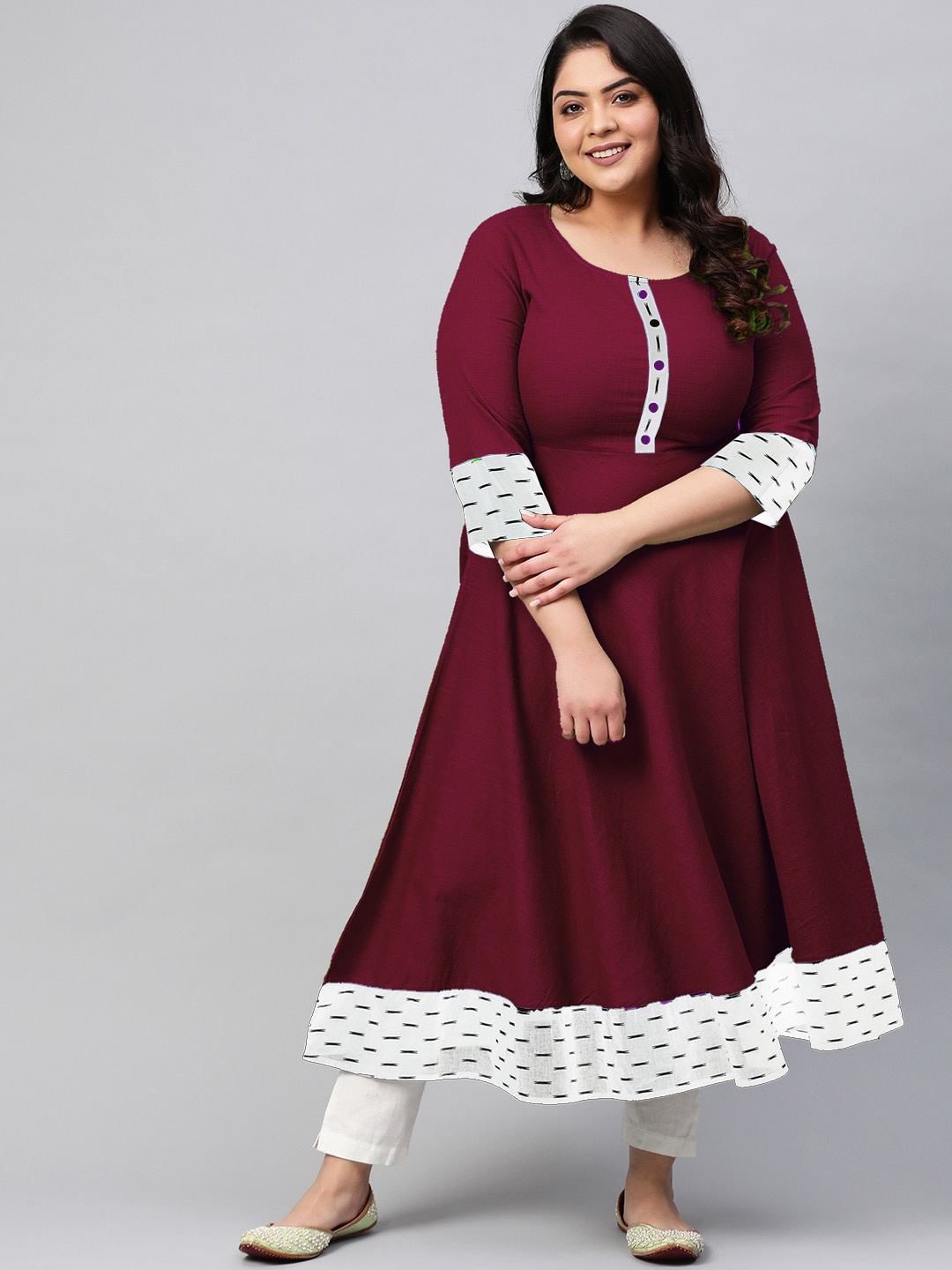 

Sitaram Designer Women Burgundy Thread Work Anarkali Kurta