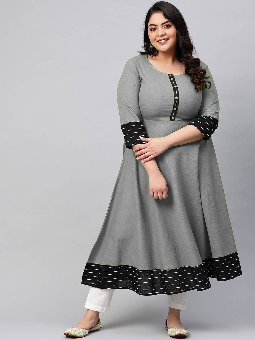 

Sitaram Designer Women Plus Size Grey & Black Printed Flared Anarkali Kurta